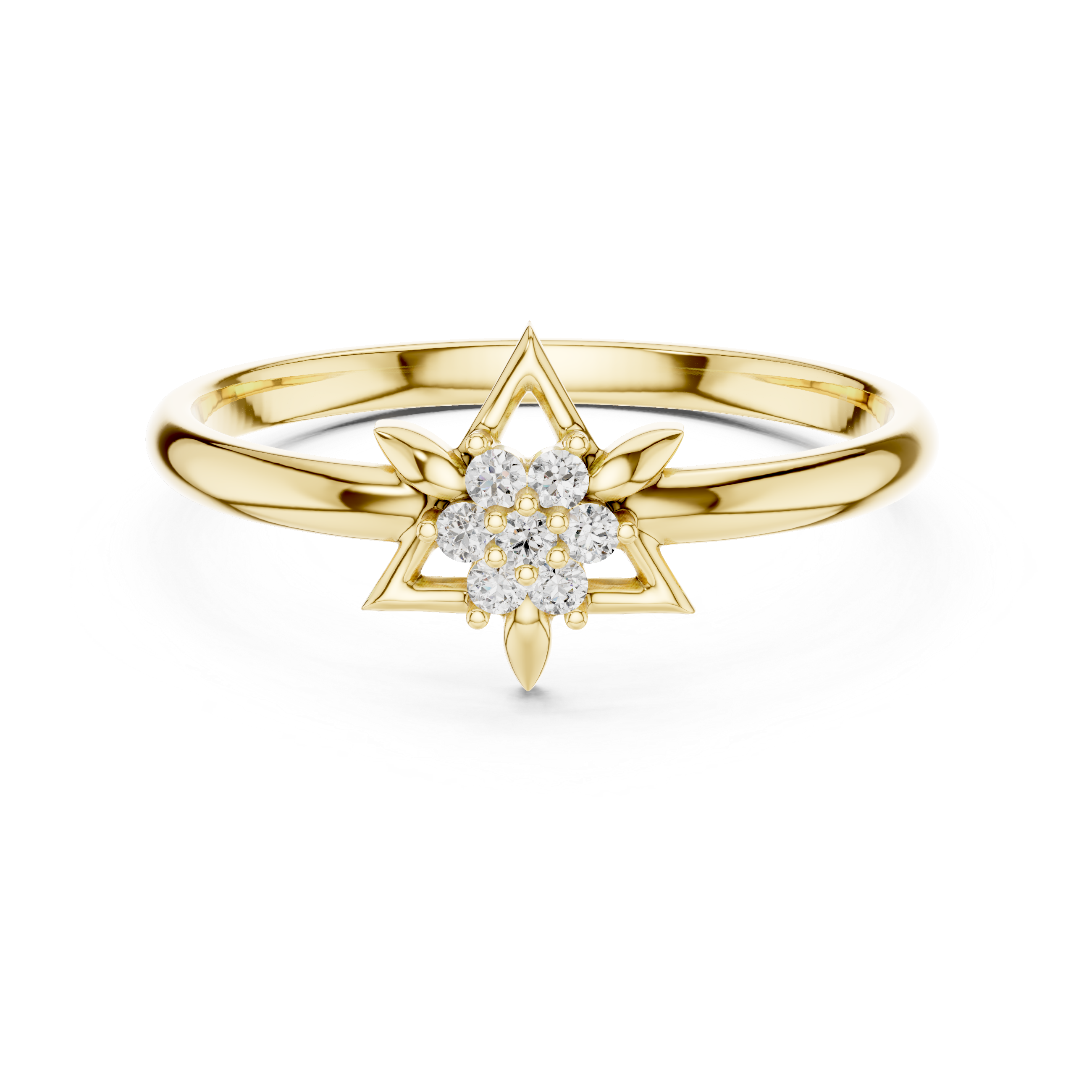 Geometric Star Diamond Cluster Ring with Floral Accents