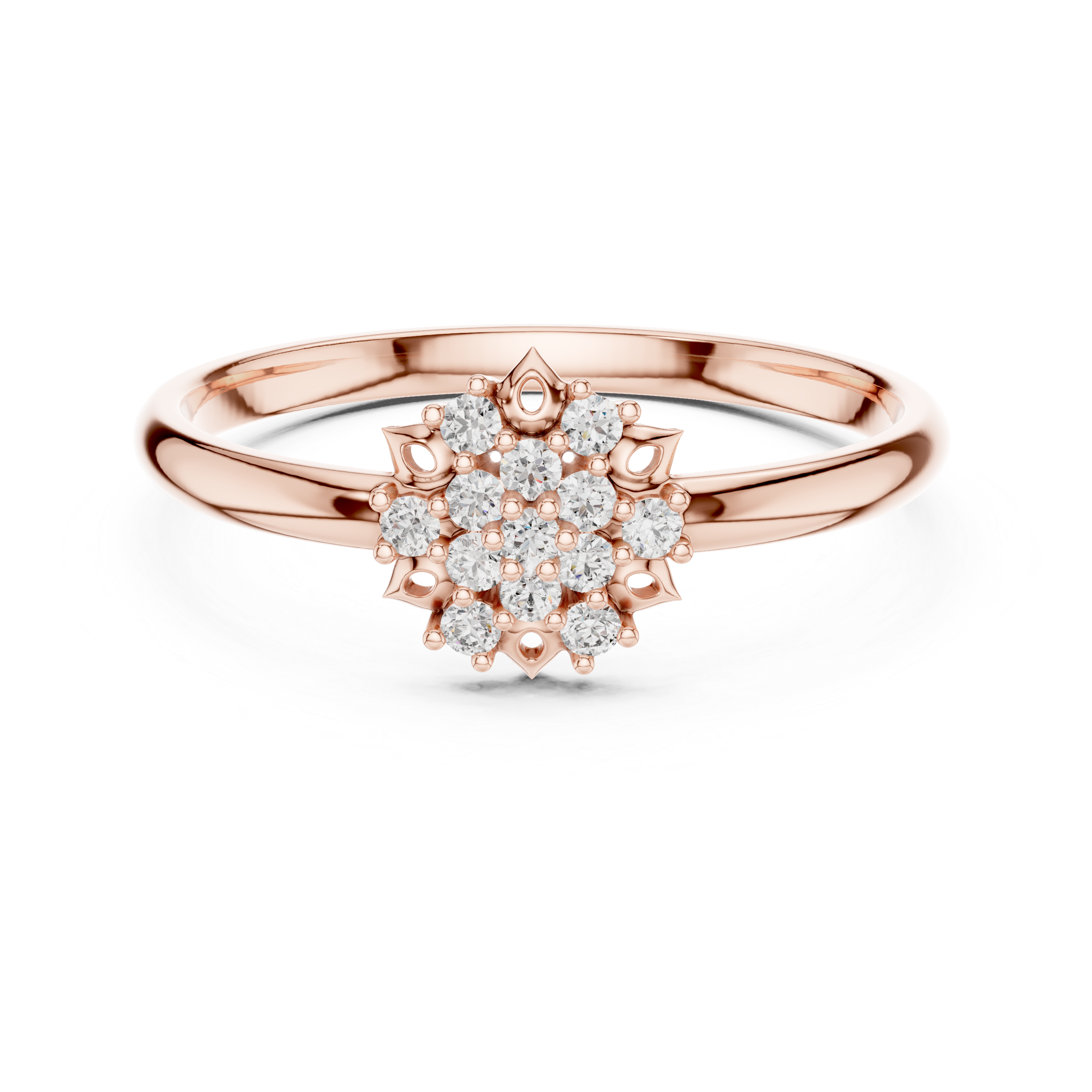 Sunburst Diamond Cluster Ring with Geometric Floral Detail