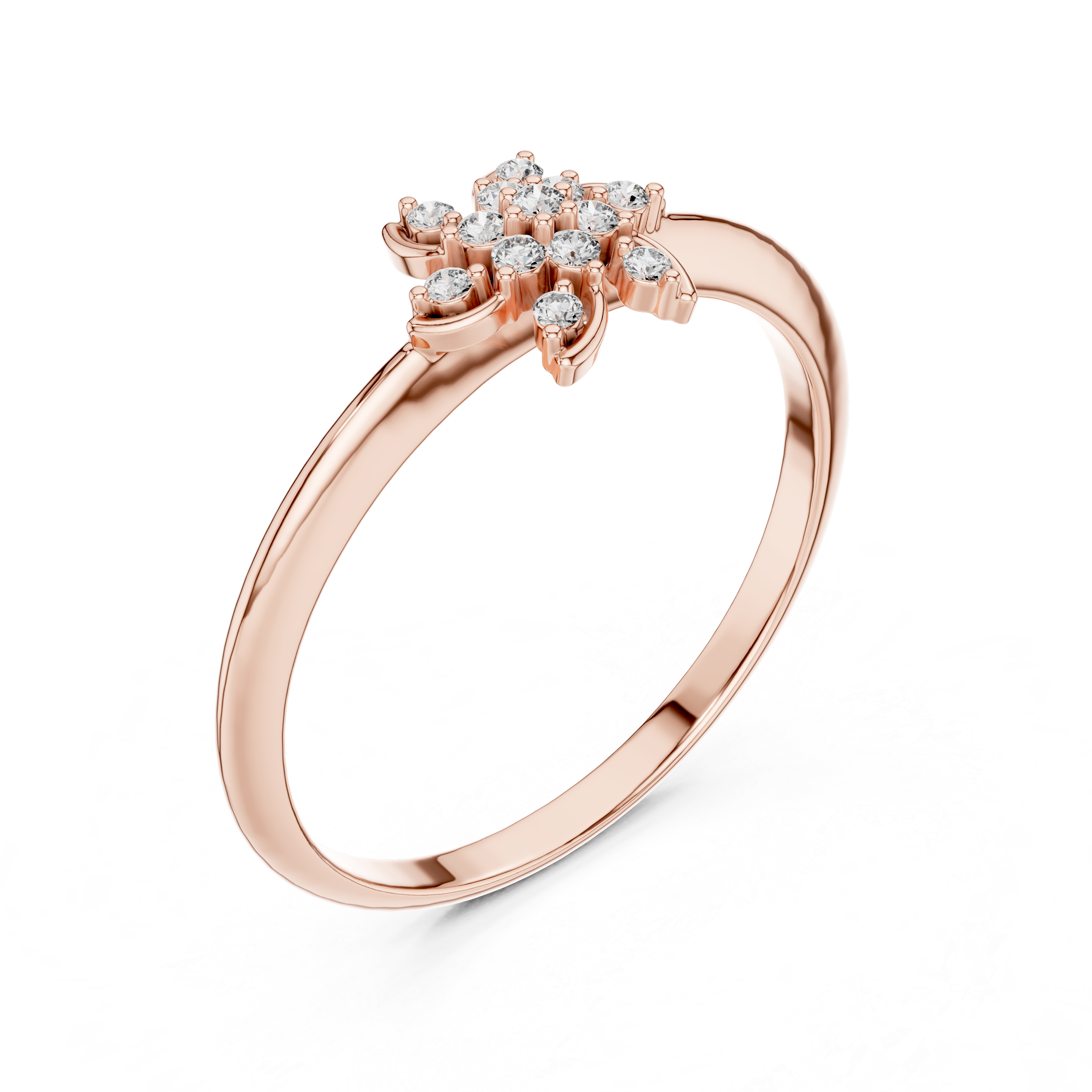 Floral Diamond Cluster Ring with Petal-Inspired Open Design