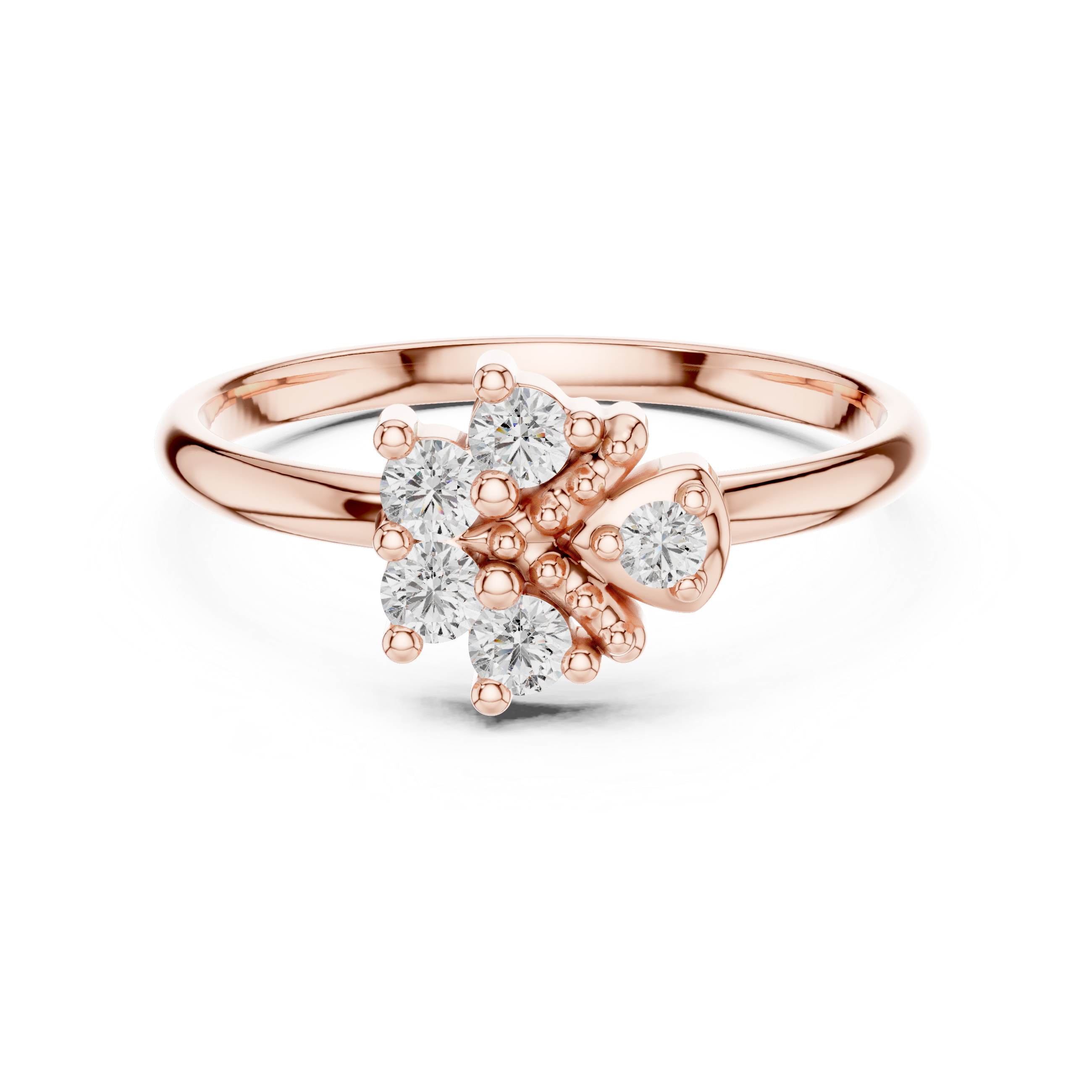 Floral Cluster Diamond Ring with Accent Leaf Detail