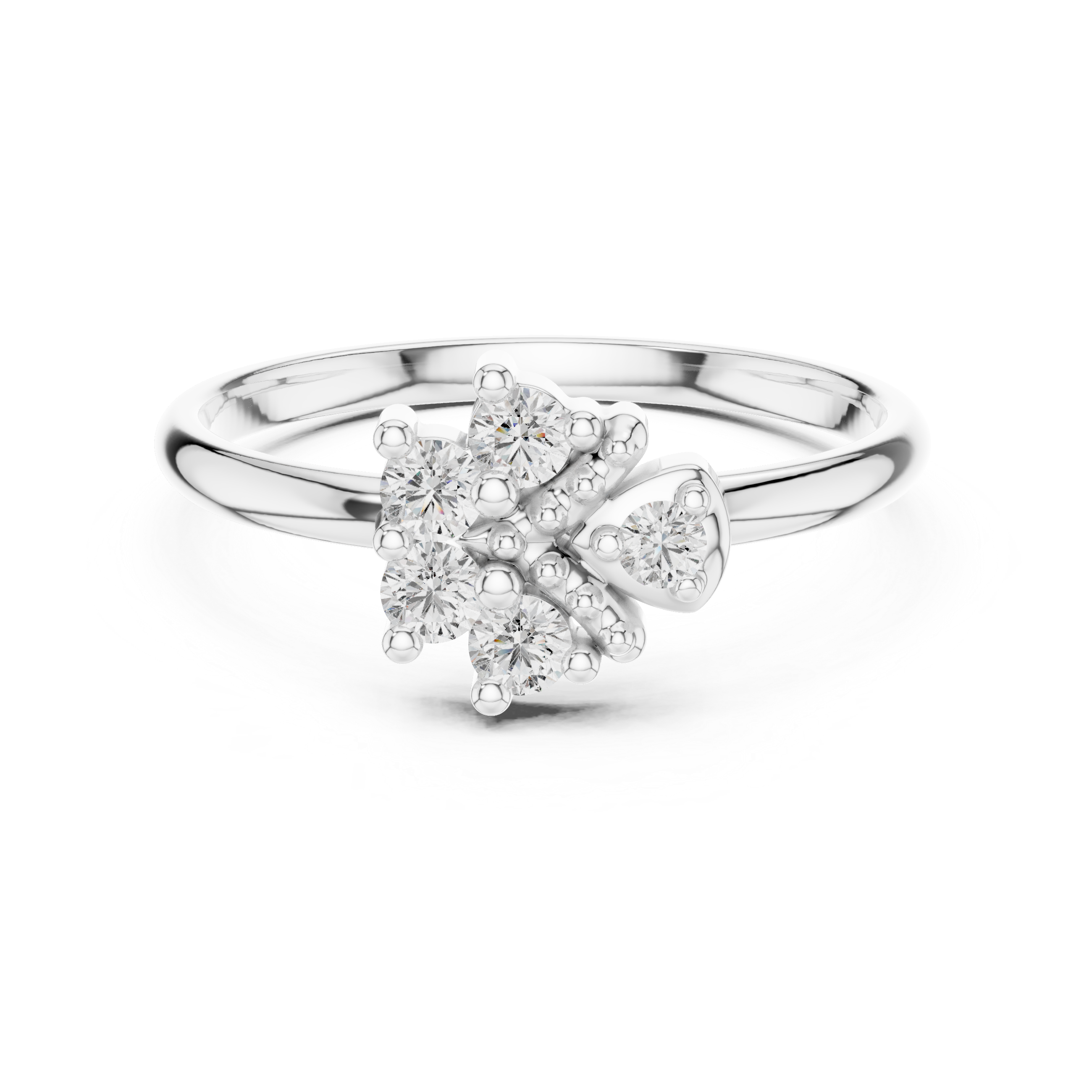 Floral Cluster Diamond Ring with Accent Leaf Detail