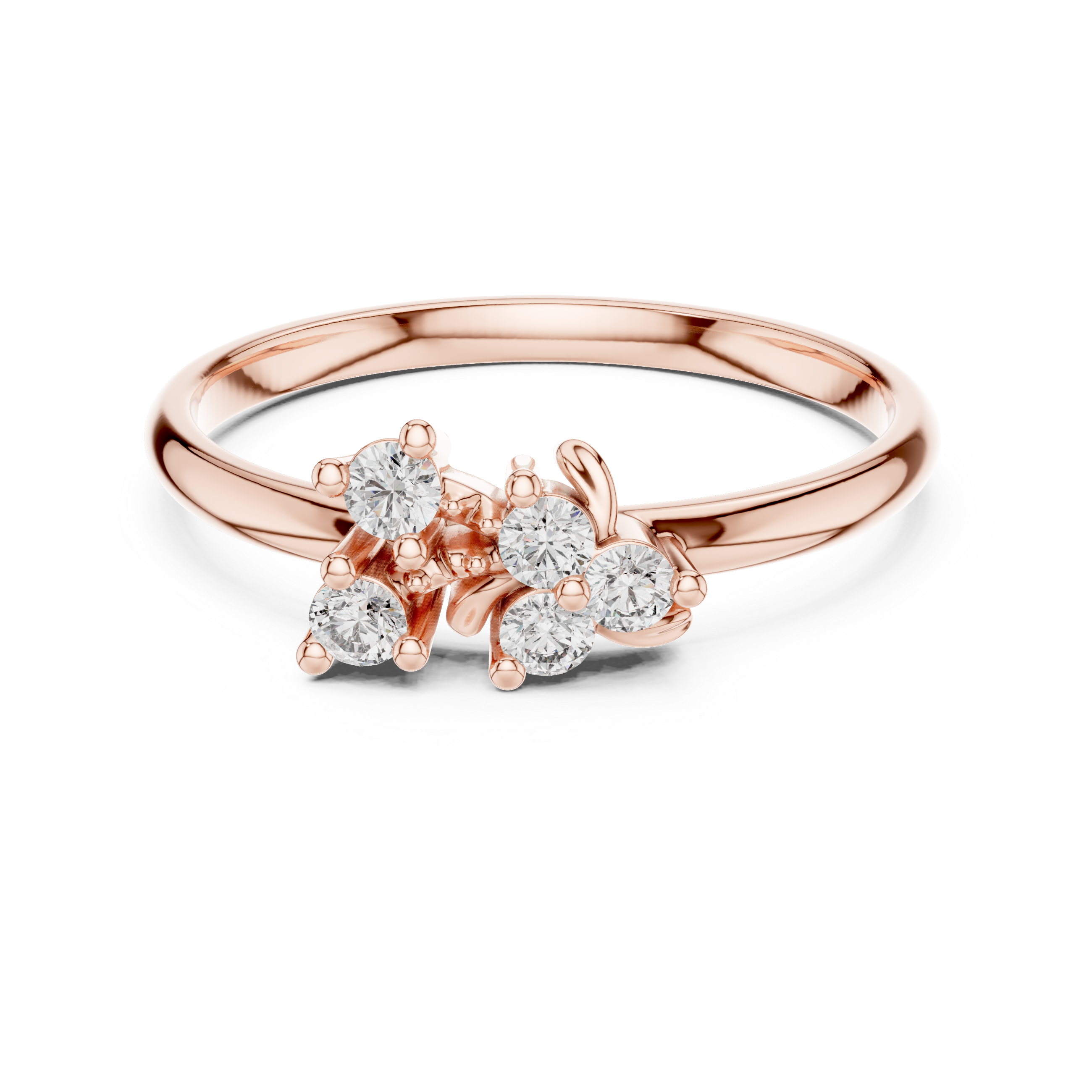 Asymmetrical Floral Diamond Ring with Leaf Detail