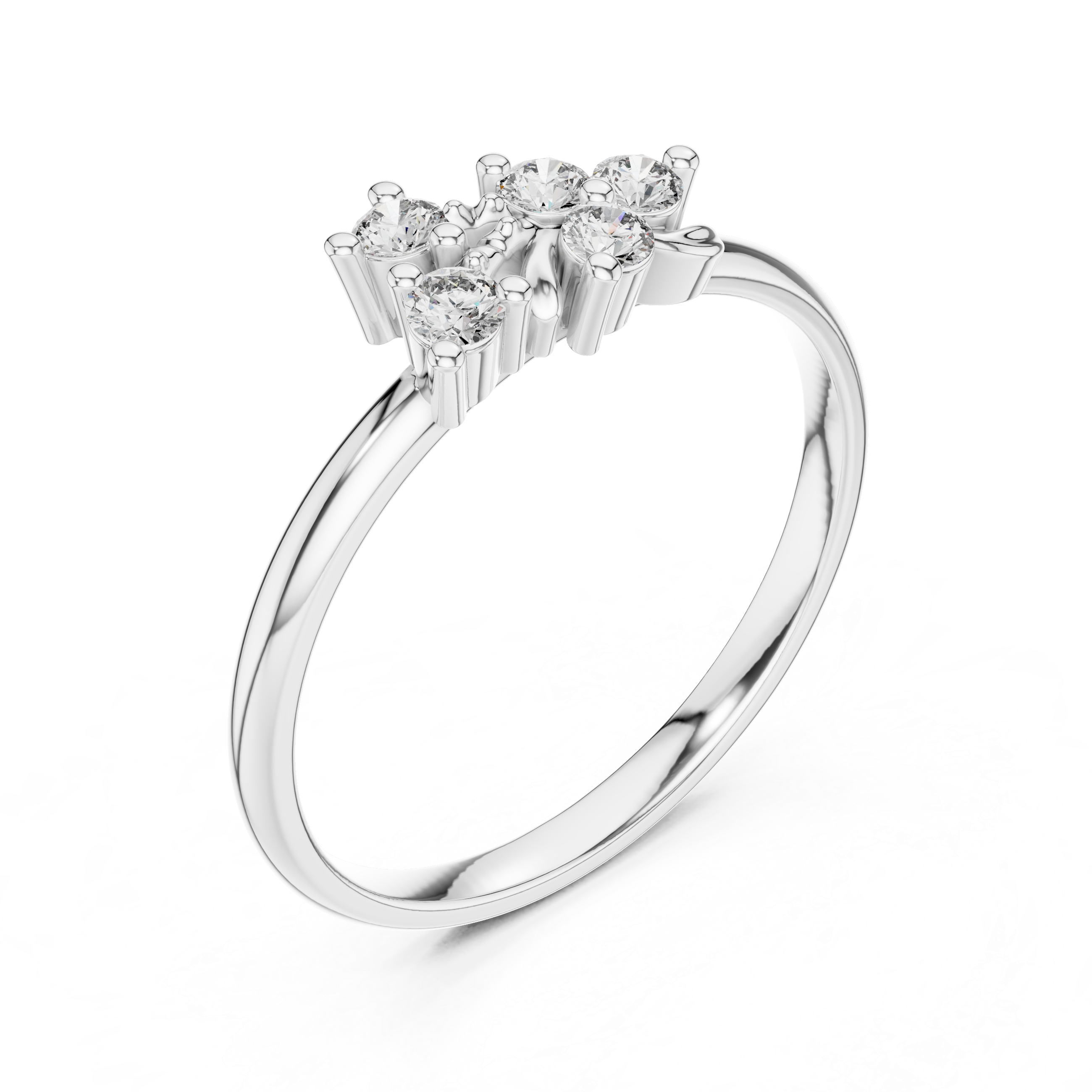 Asymmetrical Floral Diamond Ring with Leaf Detail