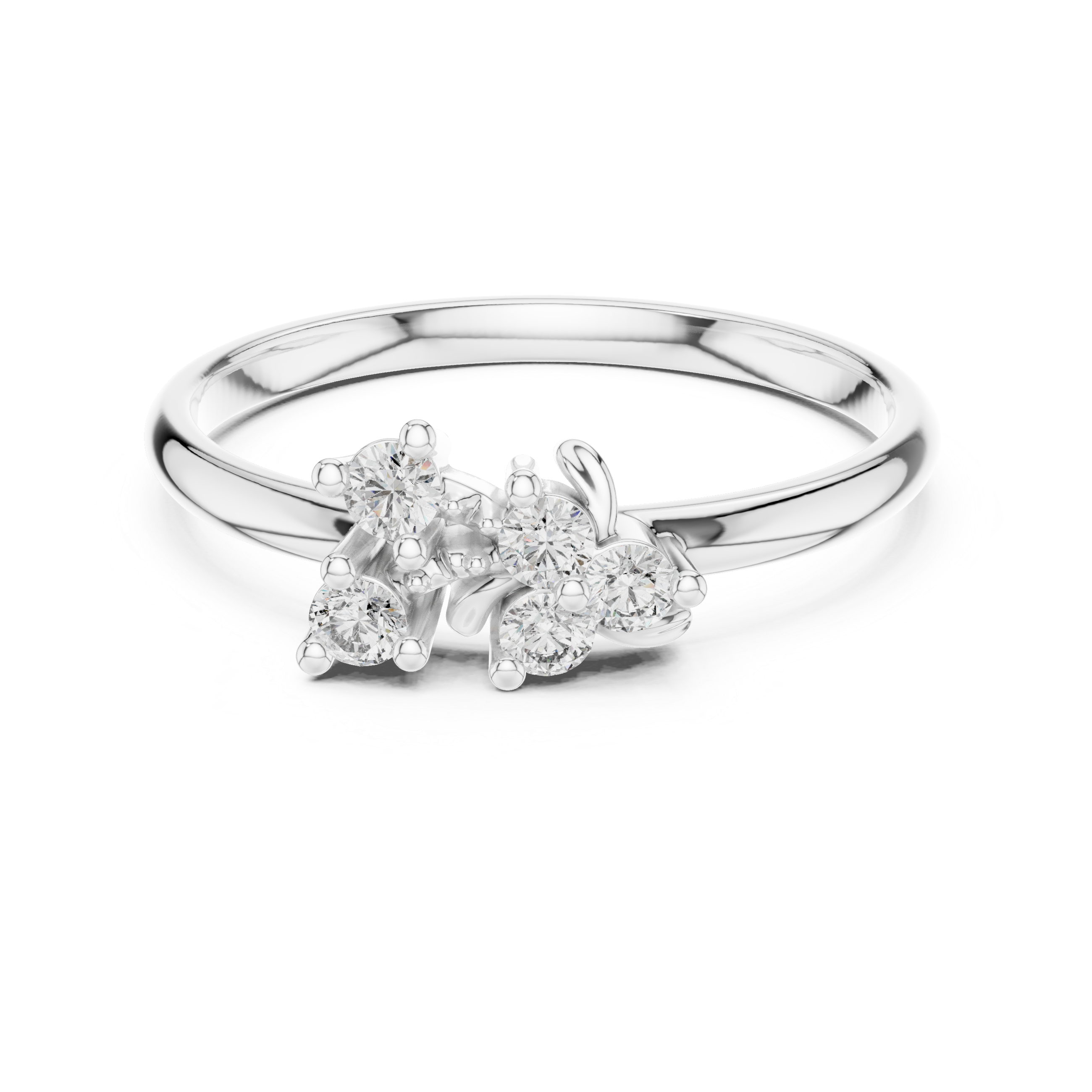 Asymmetrical Floral Diamond Ring with Leaf Detail