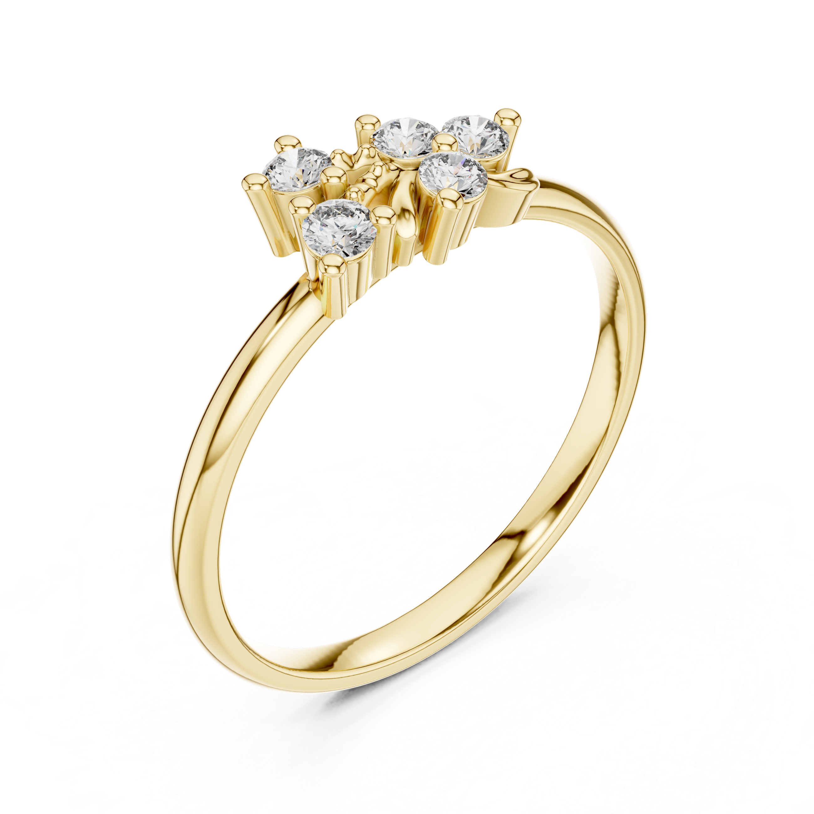 Asymmetrical Floral Diamond Ring with Leaf Detail