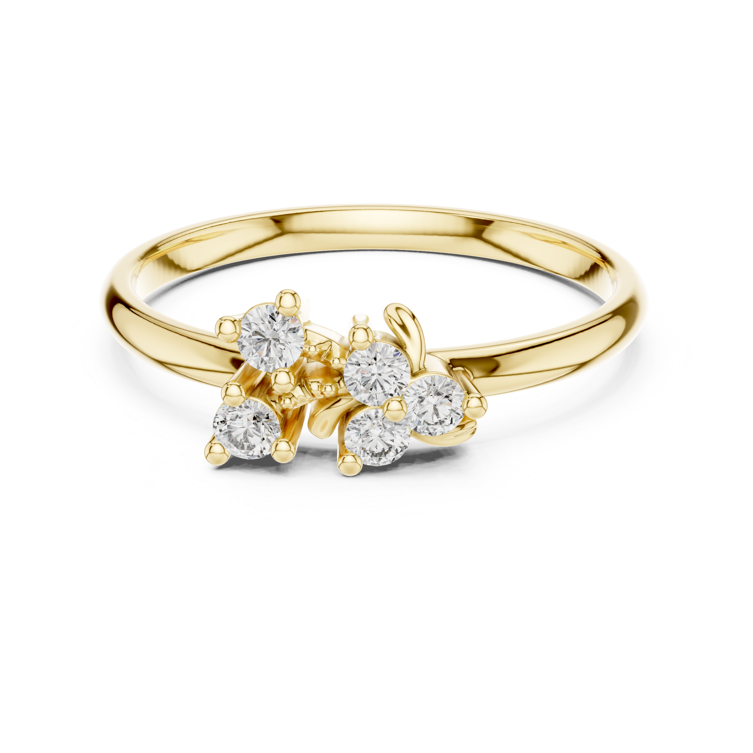 Asymmetrical Floral Diamond Ring with Leaf Detail