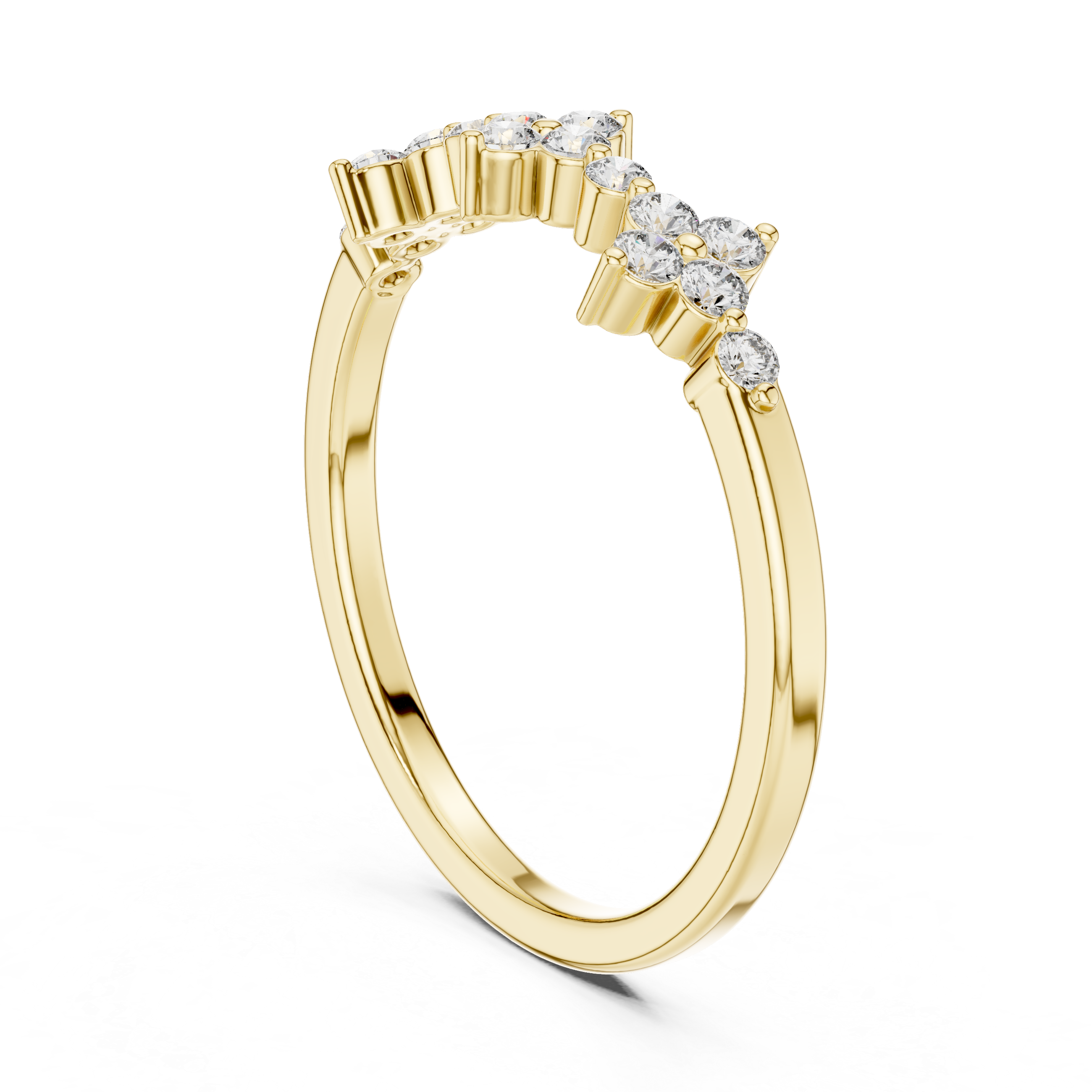 Vintage Floral Diamond Wedding Band with Milgrain Cluster Design