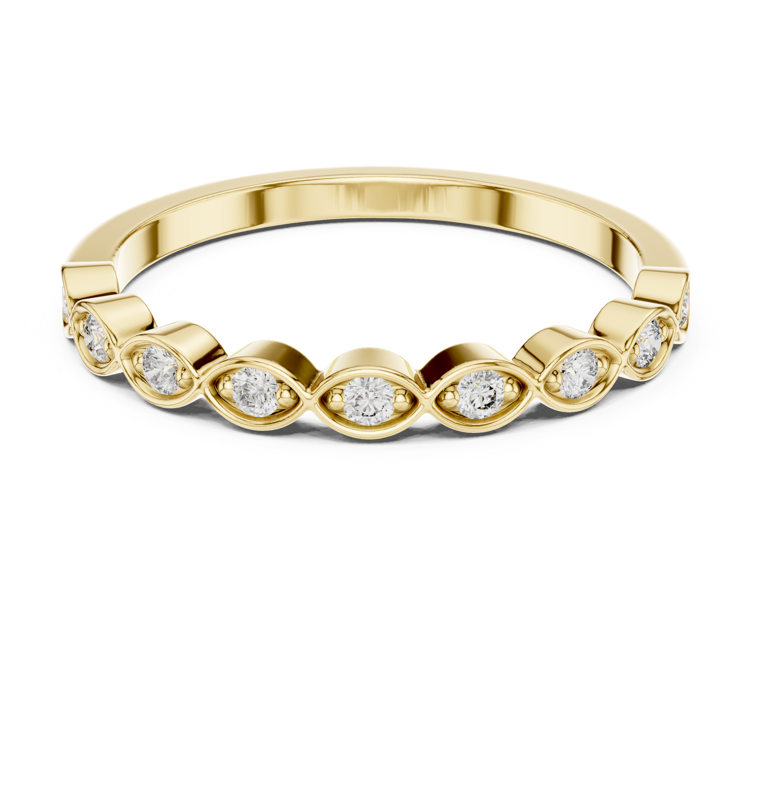 Vintage Infinity Diamond Wedding Band with Bezel Set Round Stones