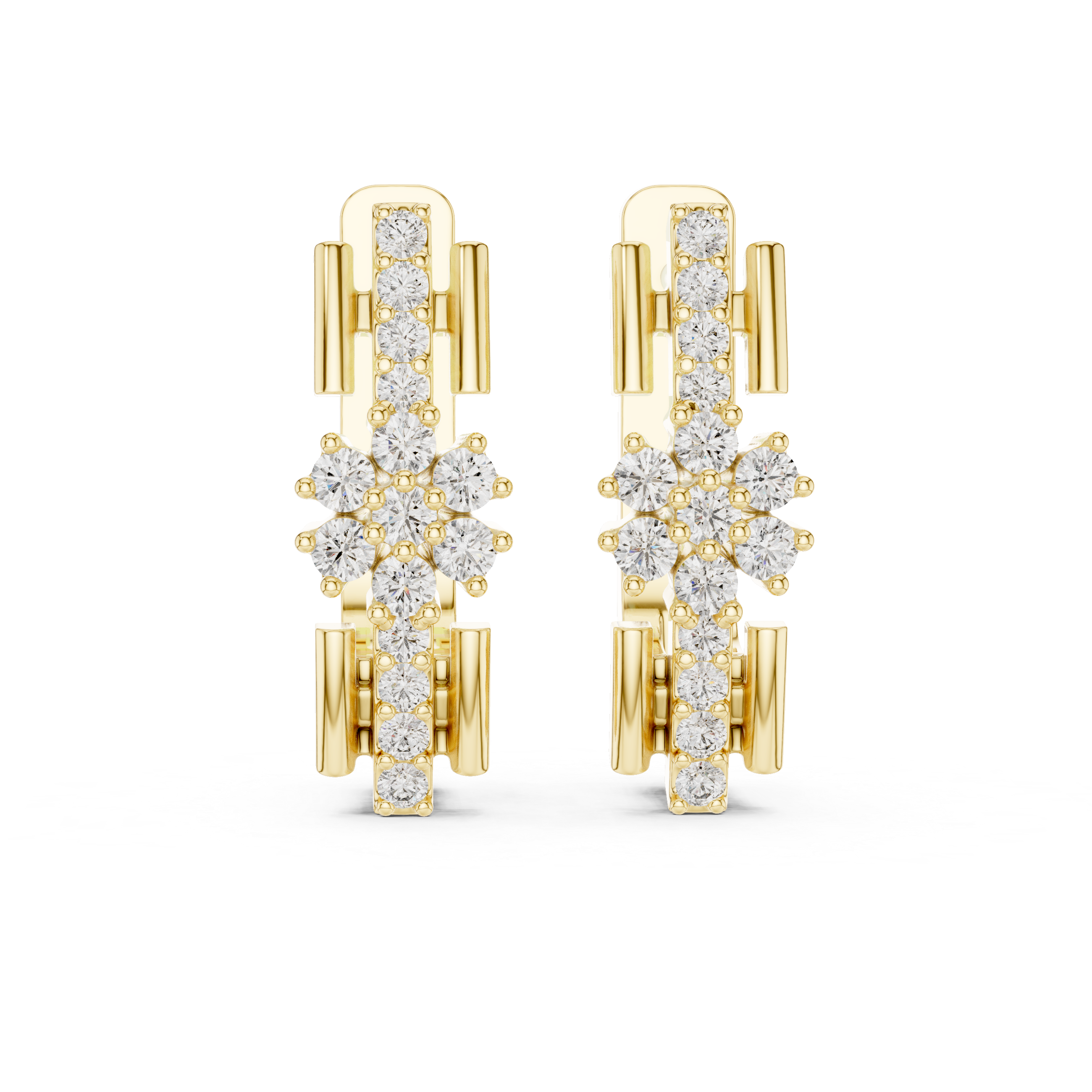 Floral Cluster Diamond Bar Earrings
