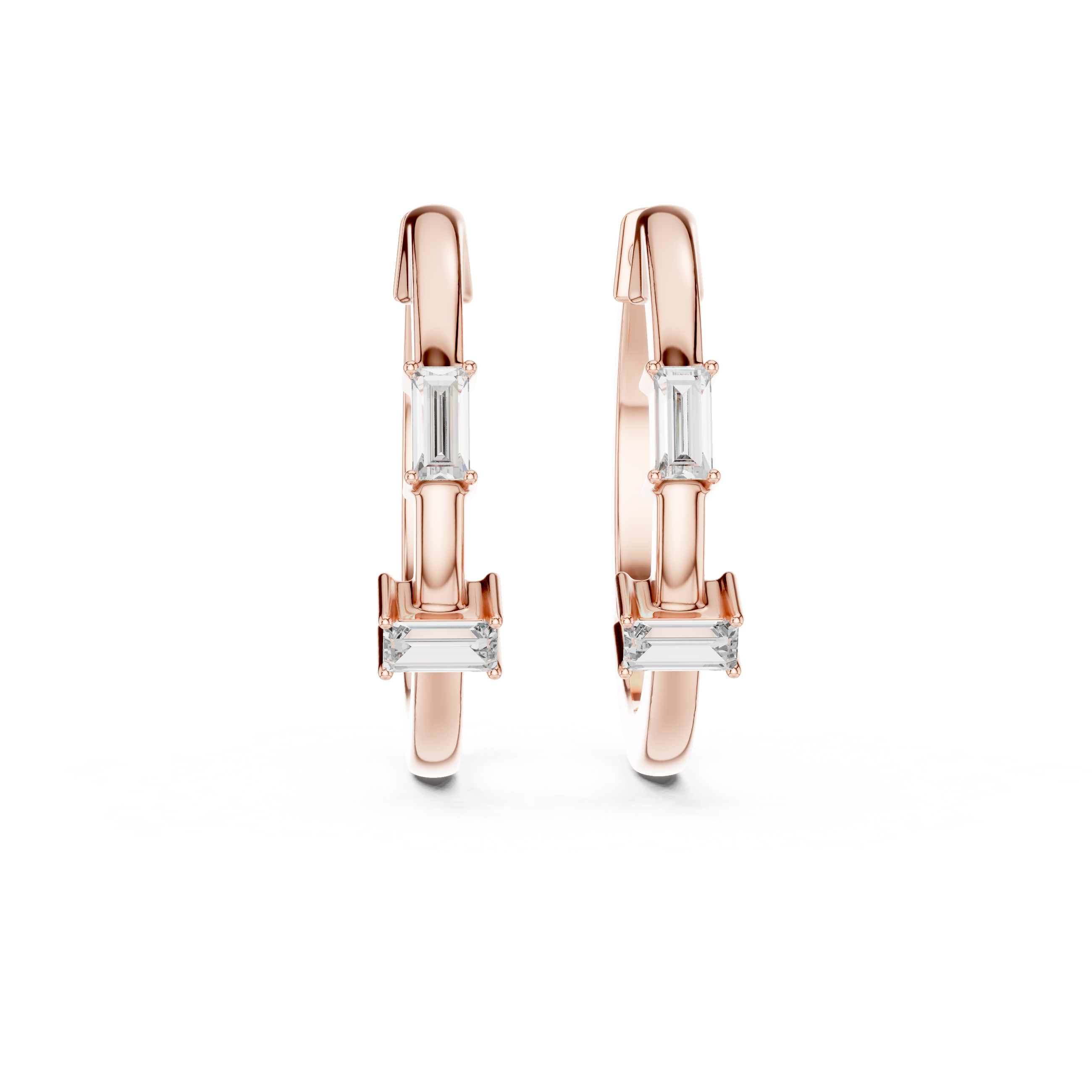 Minimal Emerald Cut Diamond Hoop Earrings