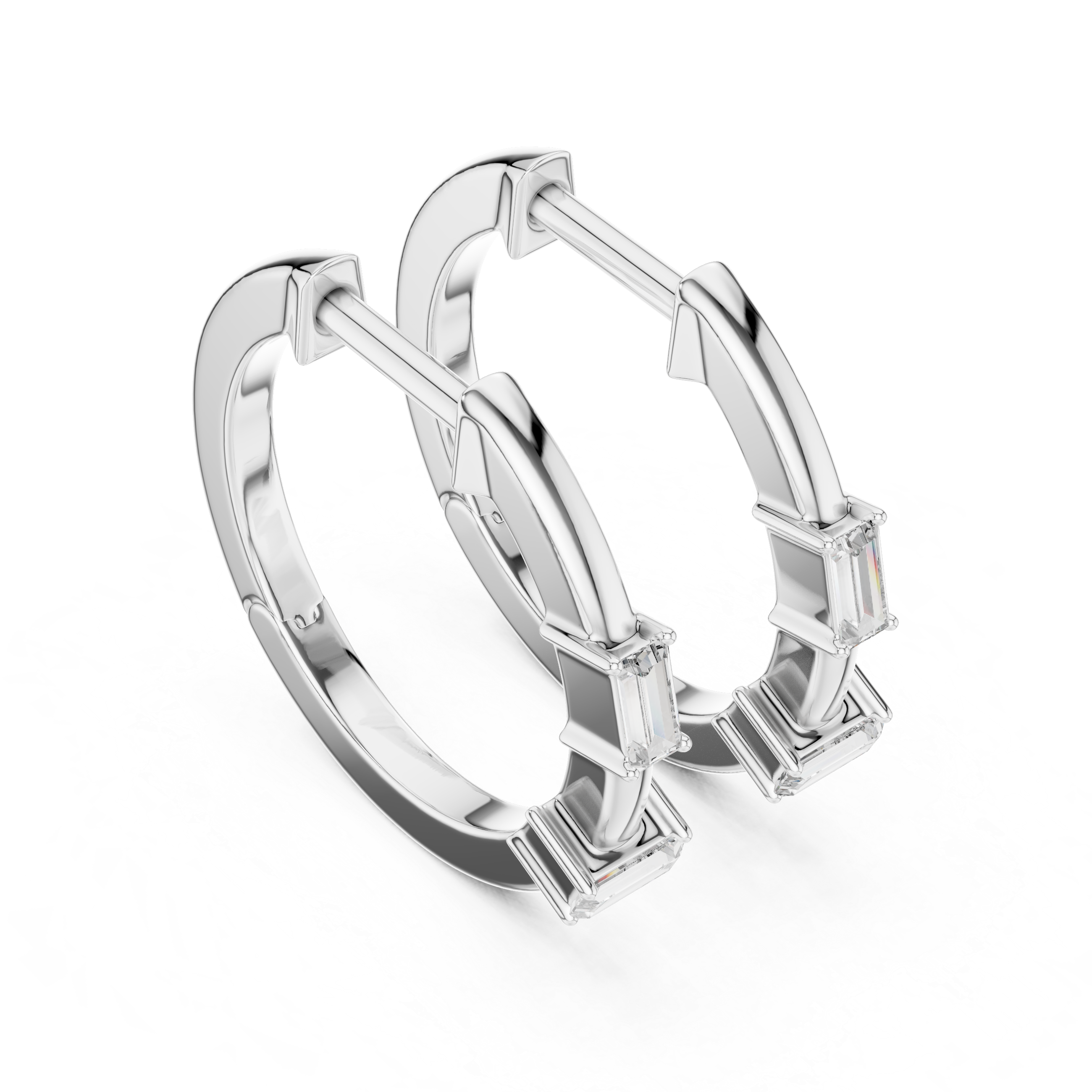 Minimal Emerald Cut Diamond Hoop Earrings