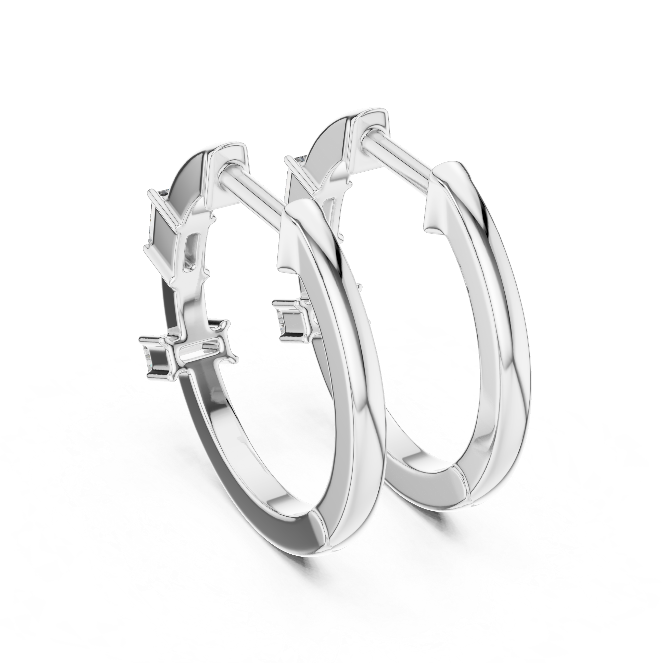 Minimal Emerald Cut Diamond Hoop Earrings