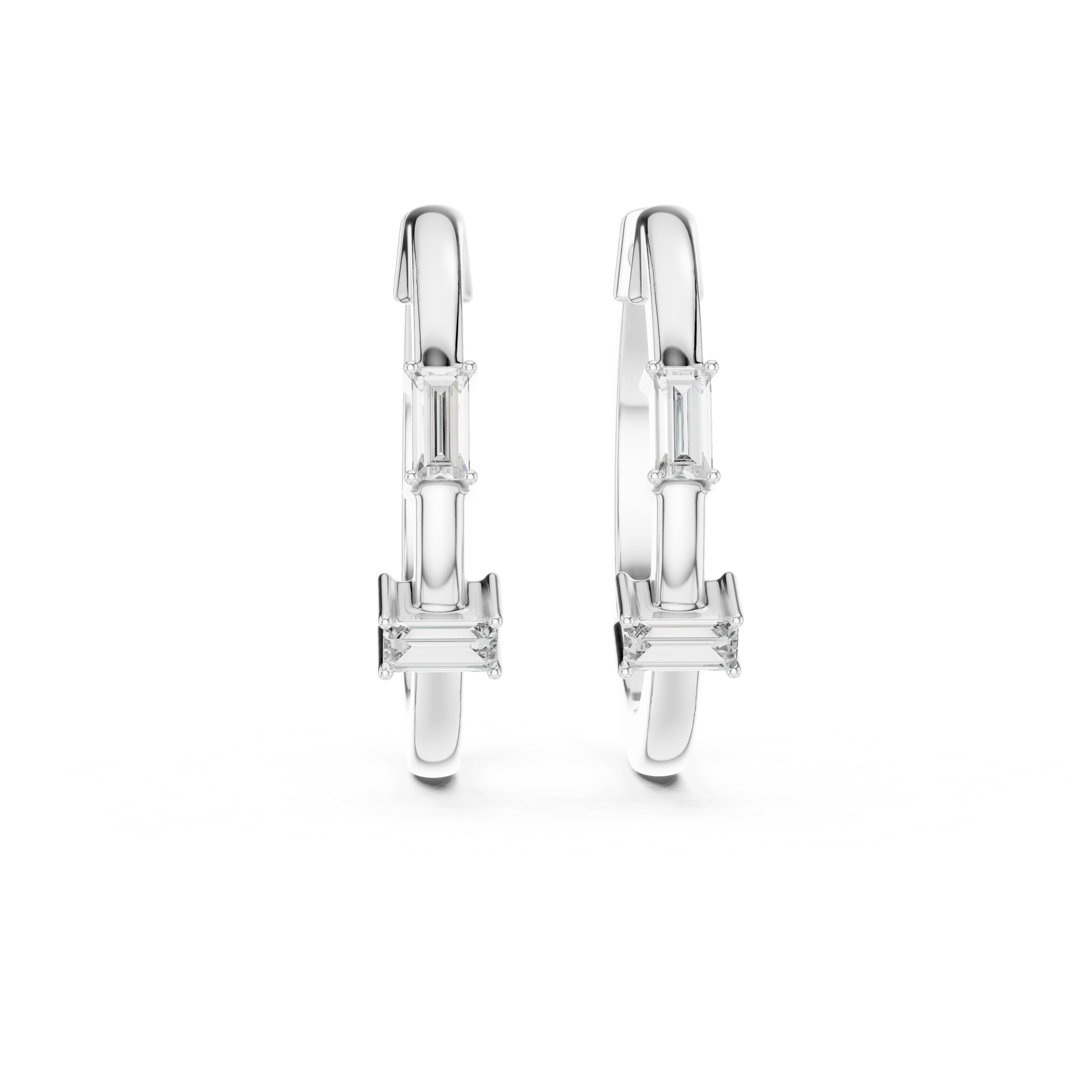 Minimal Emerald Cut Diamond Hoop Earrings