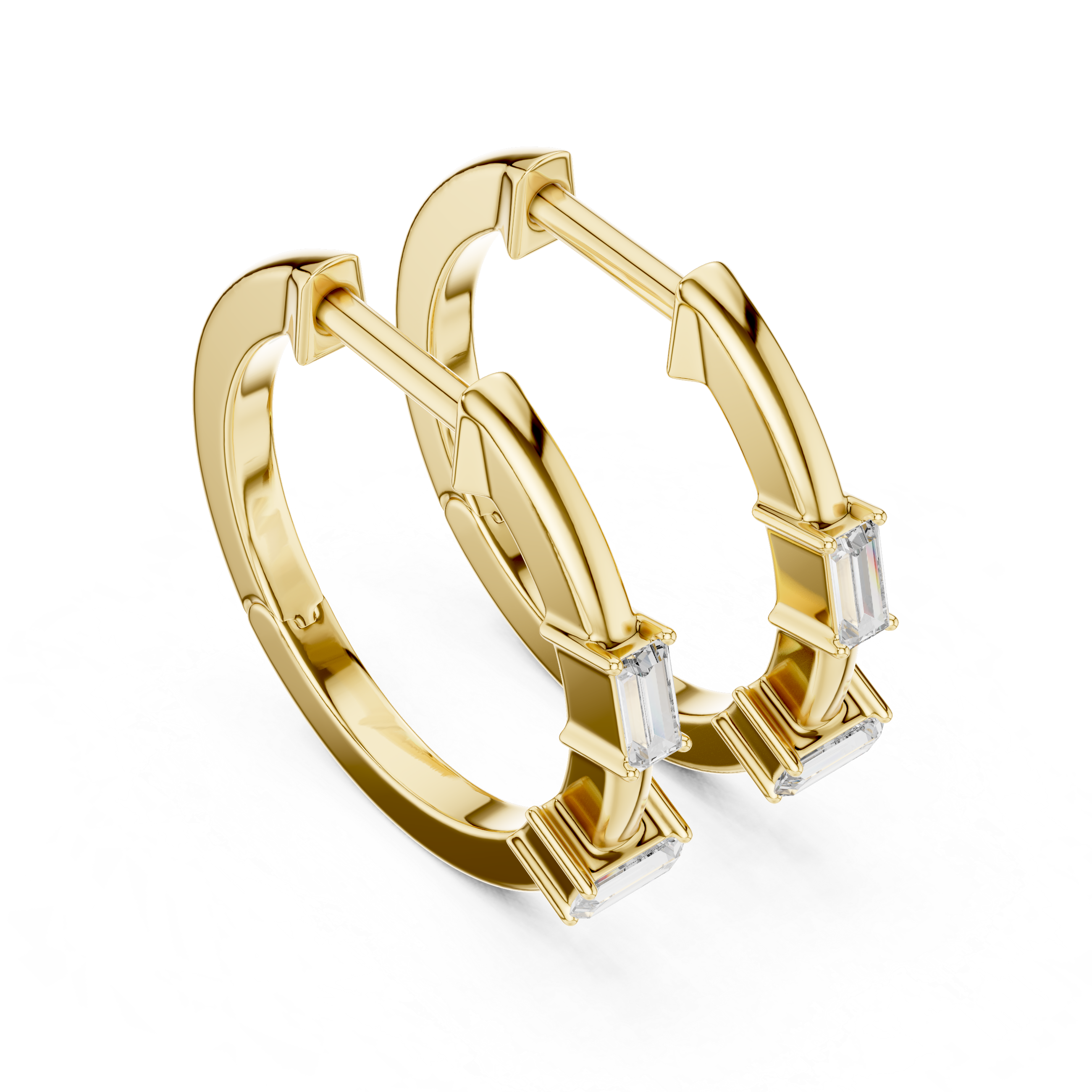 Minimal Emerald Cut Diamond Hoop Earrings