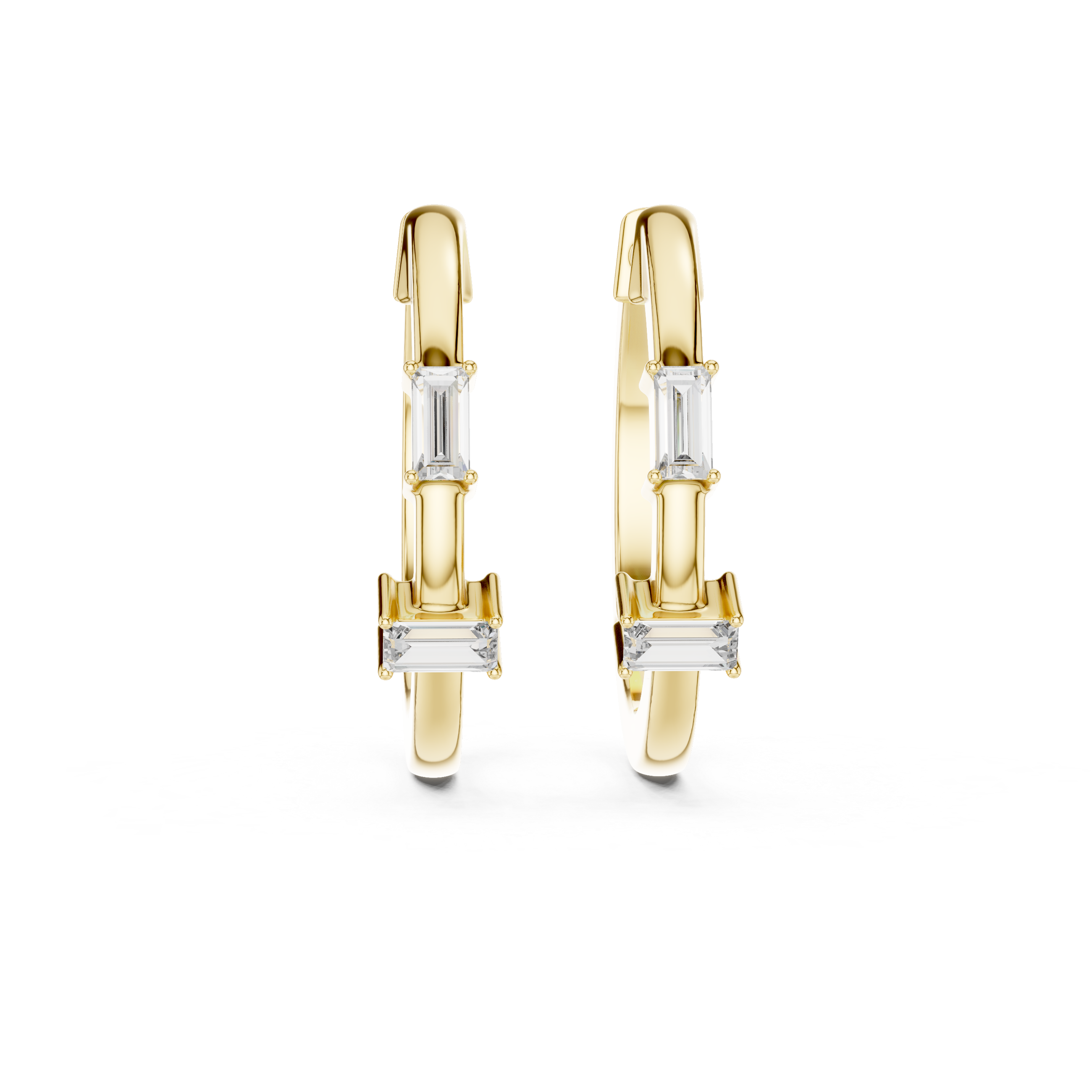 Minimal Emerald Cut Diamond Hoop Earrings