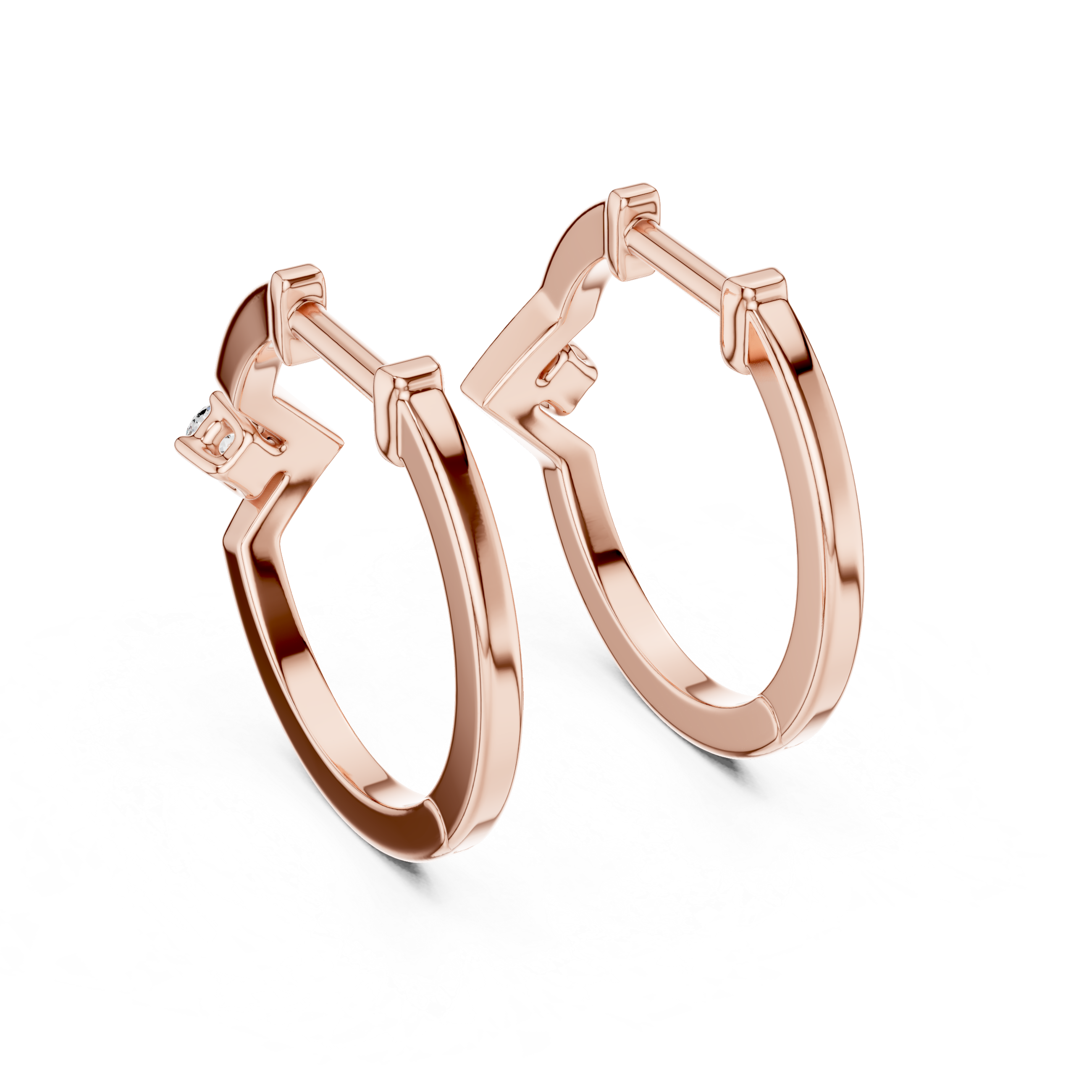 Minimalist Zigzag Diamond Hoop Earrings in Gold