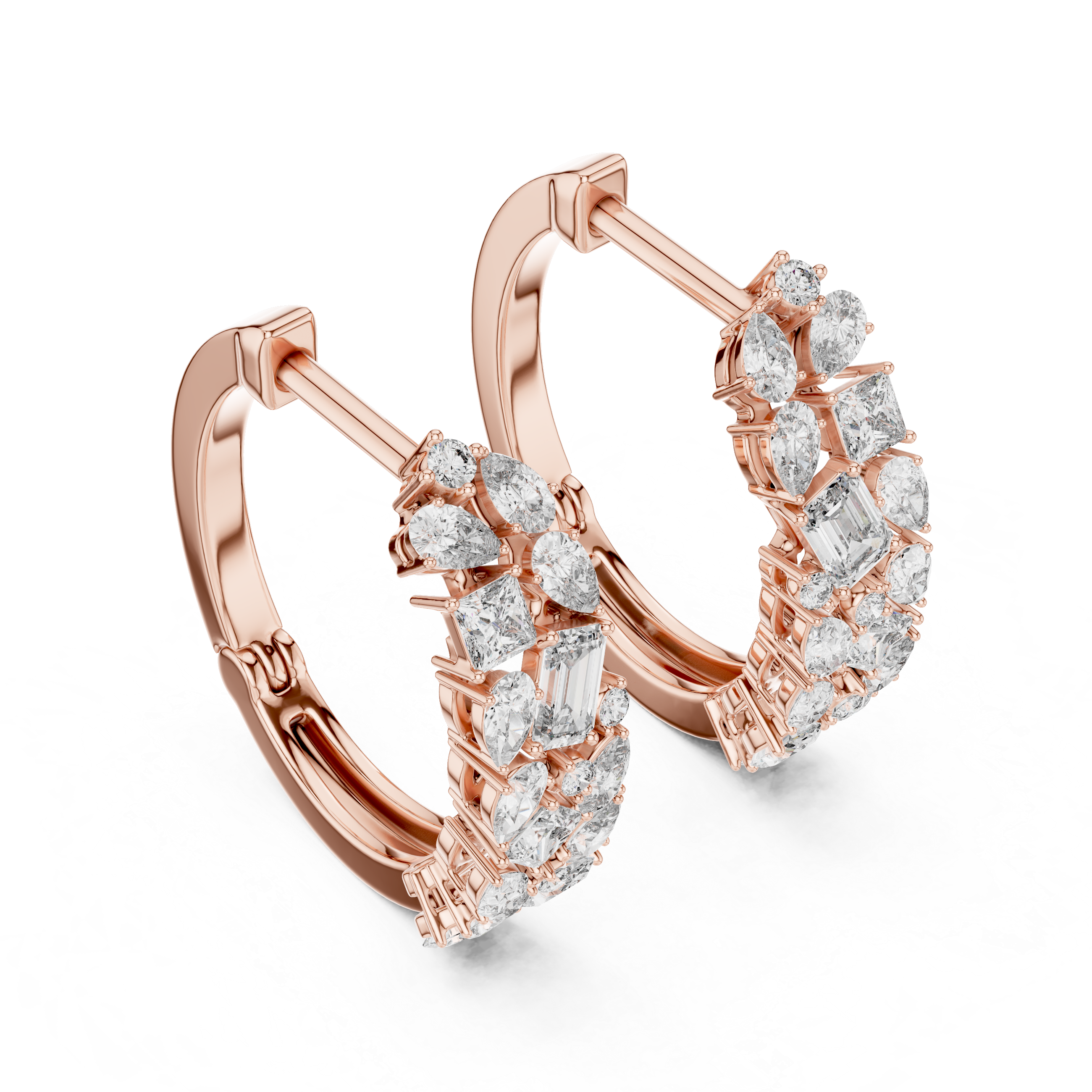 Multi Shape Diamond Cluster Hoop Earrings