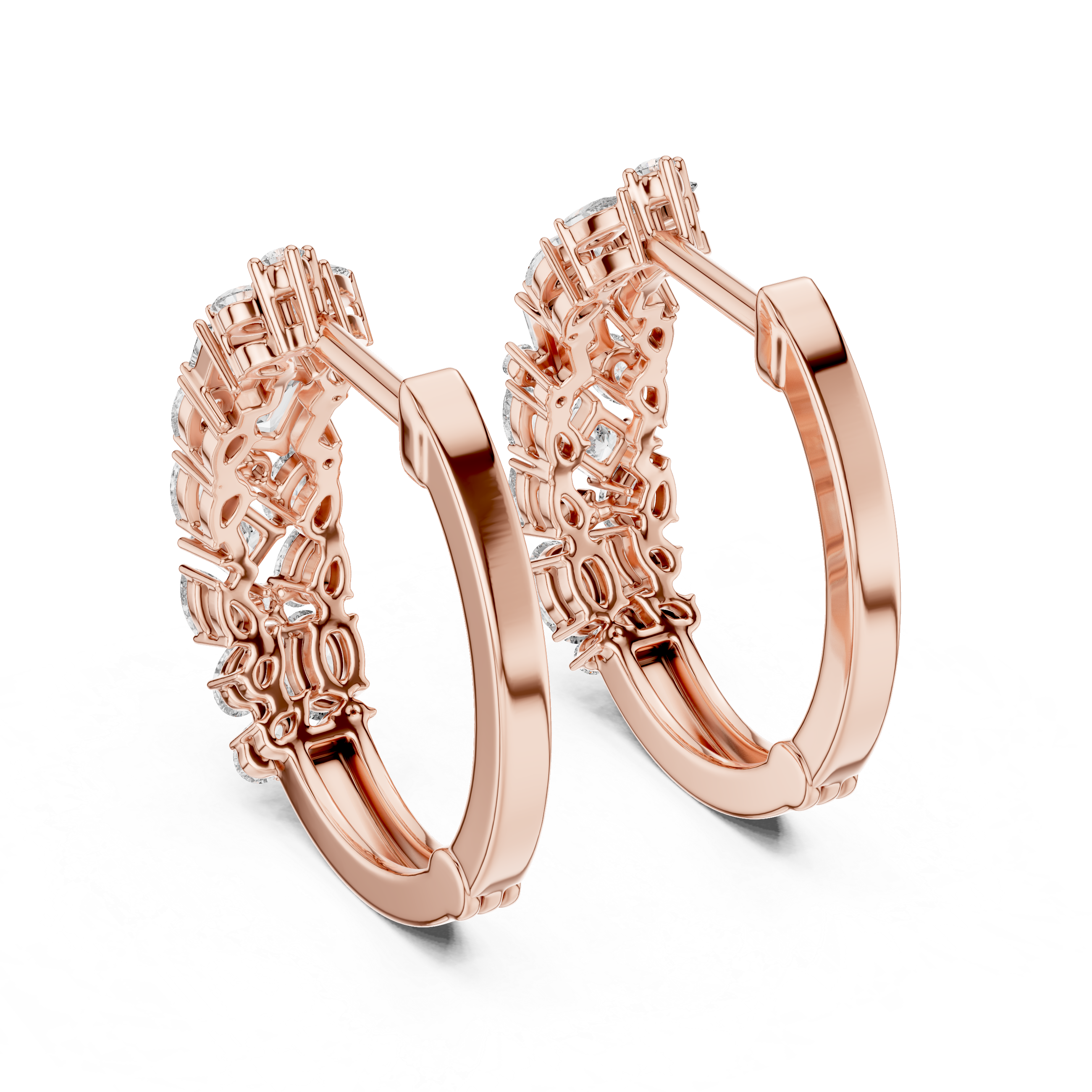 Multi Shape Diamond Cluster Hoop Earrings