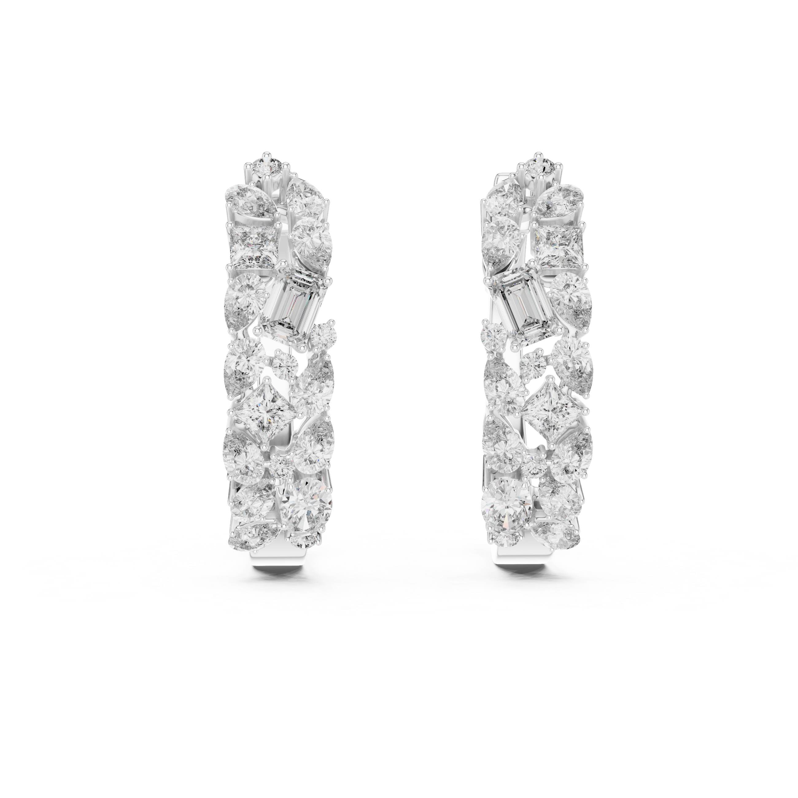 Multi Shape Diamond Cluster Hoop Earrings