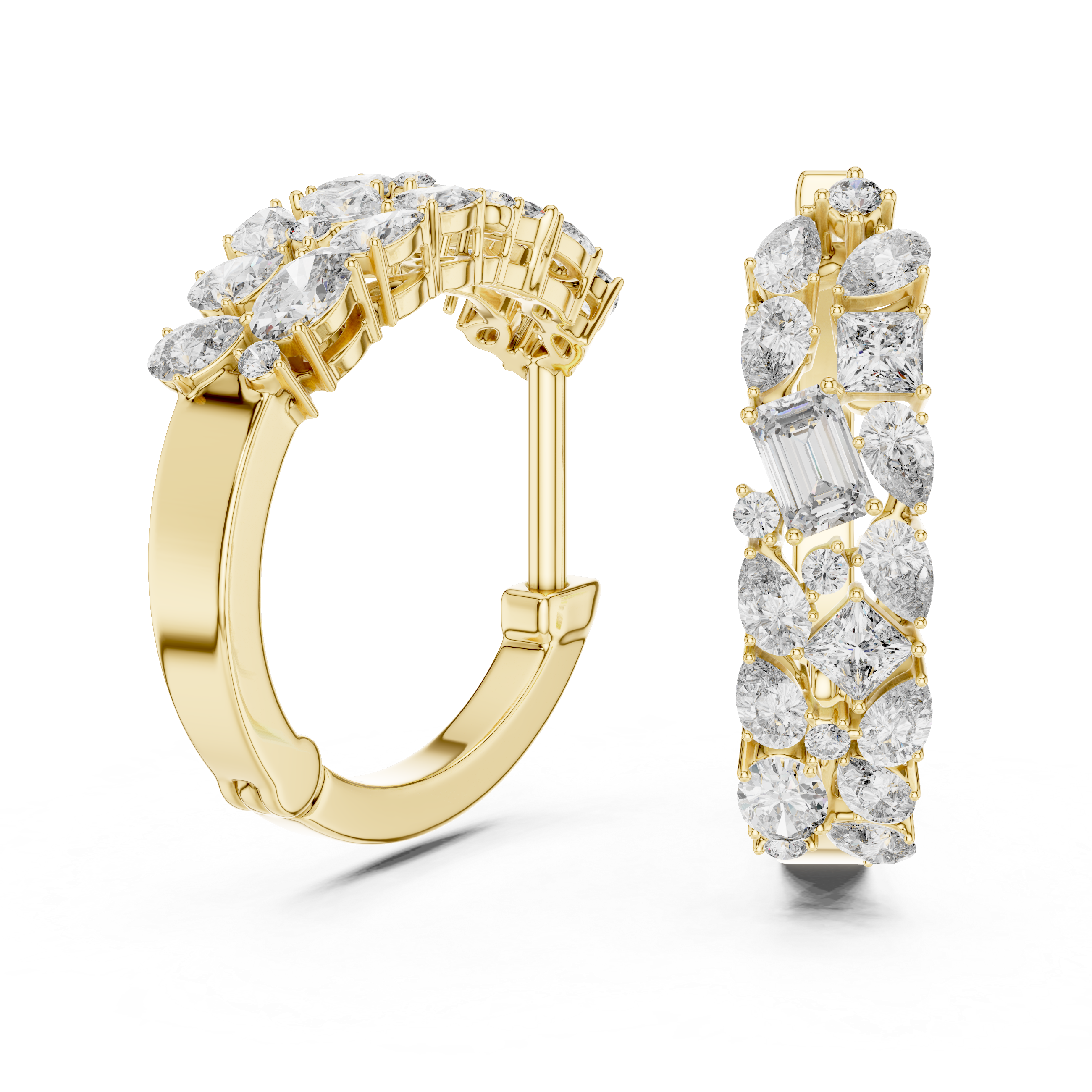 Multi Shape Diamond Cluster Hoop Earrings