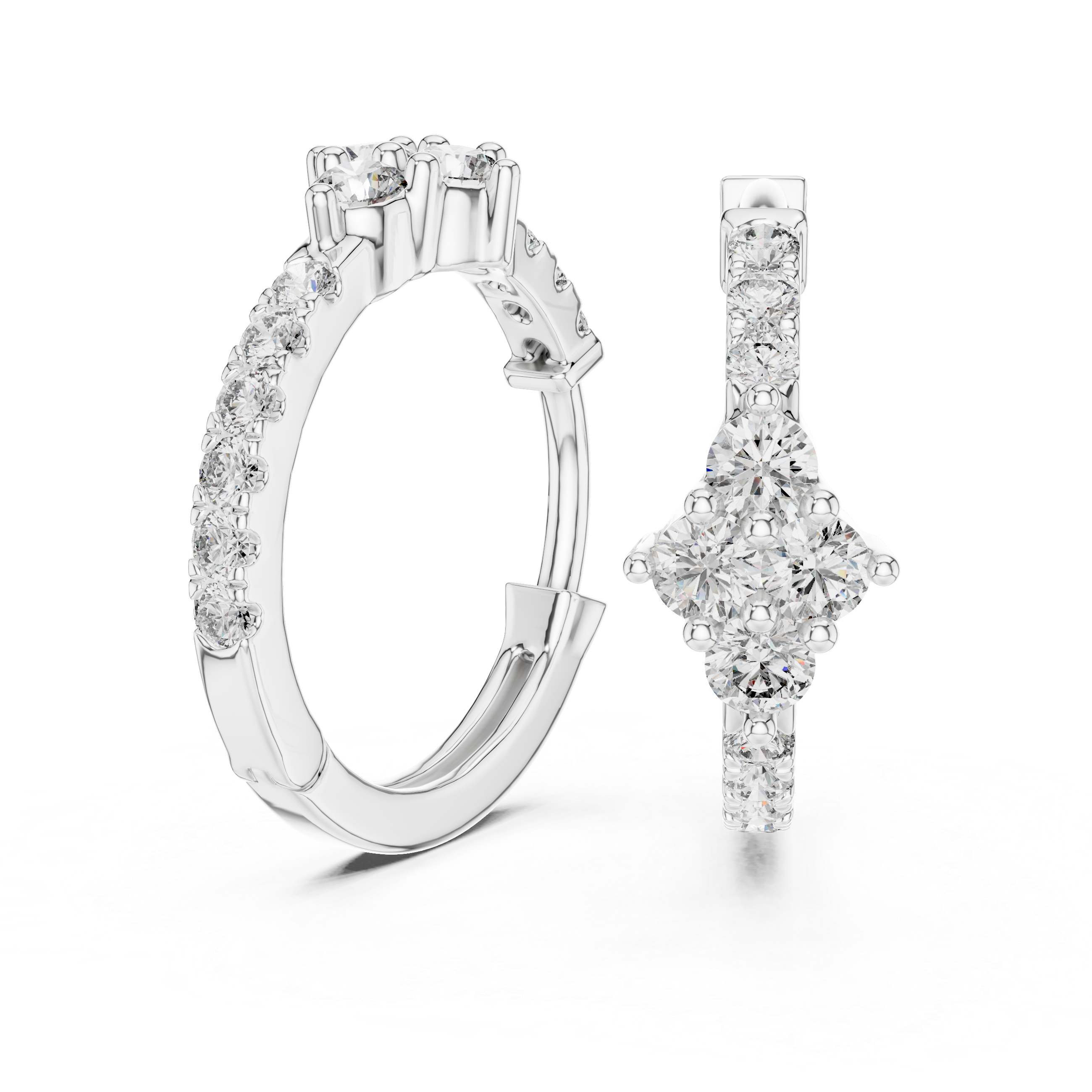 Floral Diamond Cluster Hoop Earrings