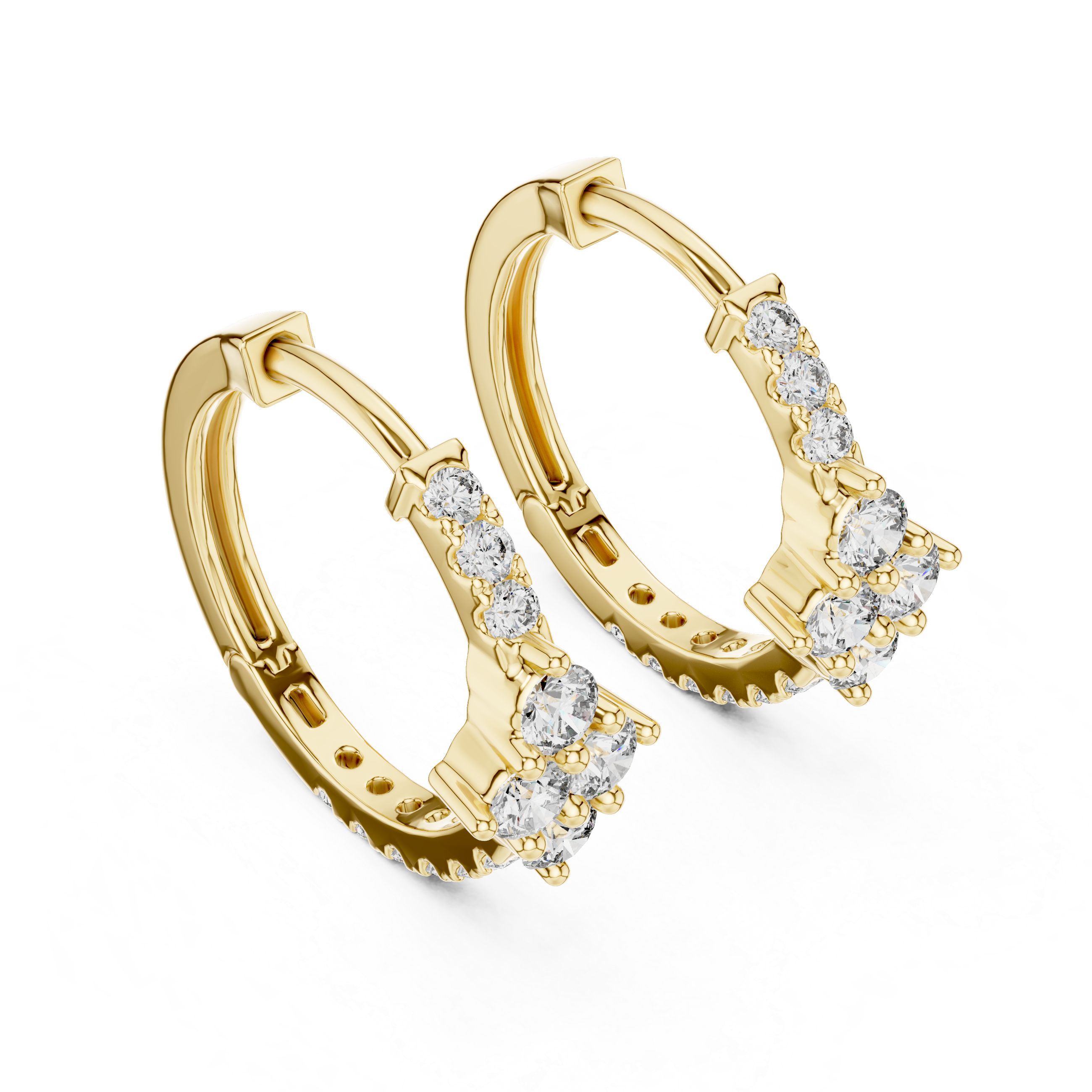 Floral Diamond Cluster Hoop Earrings