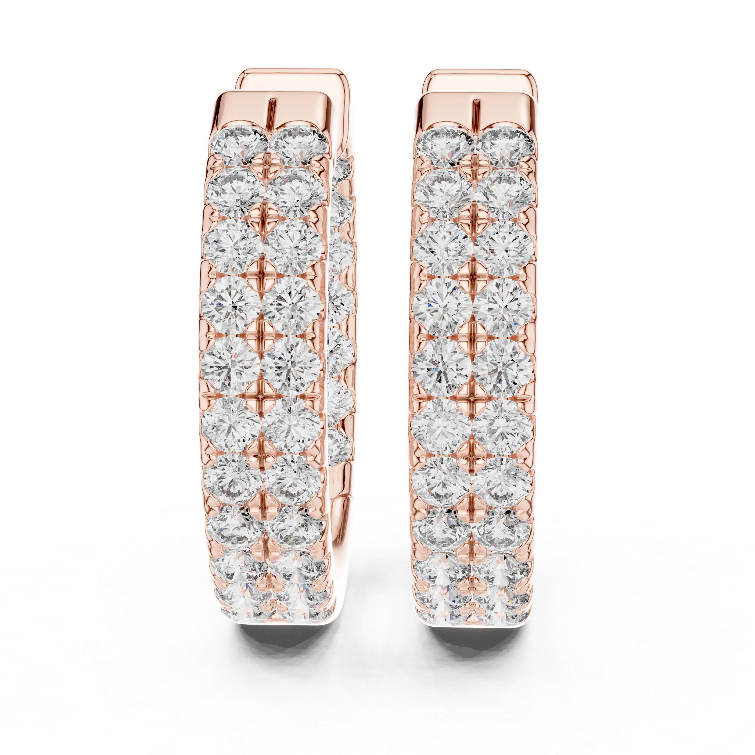 Triple Row Diamond Hoop Earrings in Gold