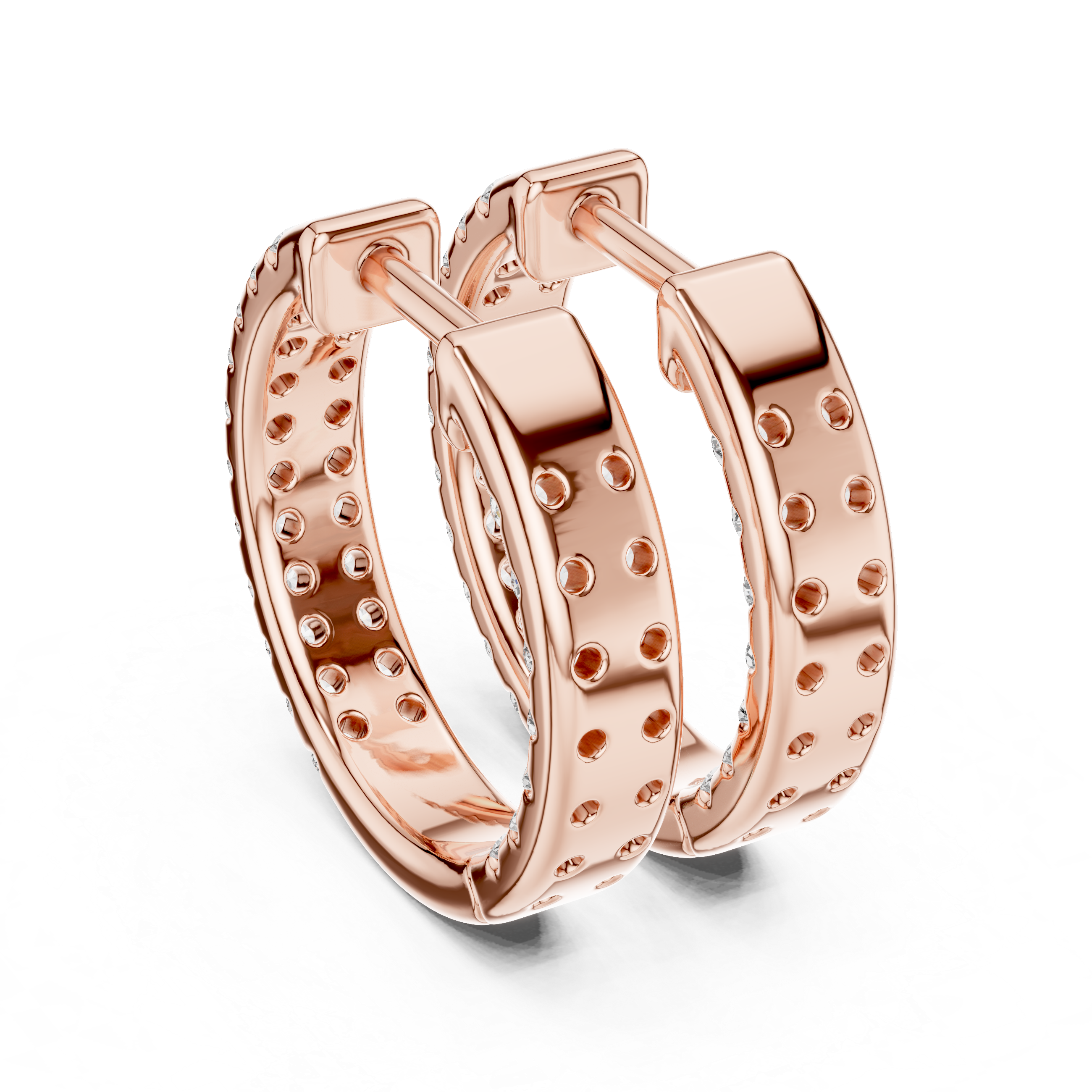 Triple Row Diamond Hoop Earrings in Gold