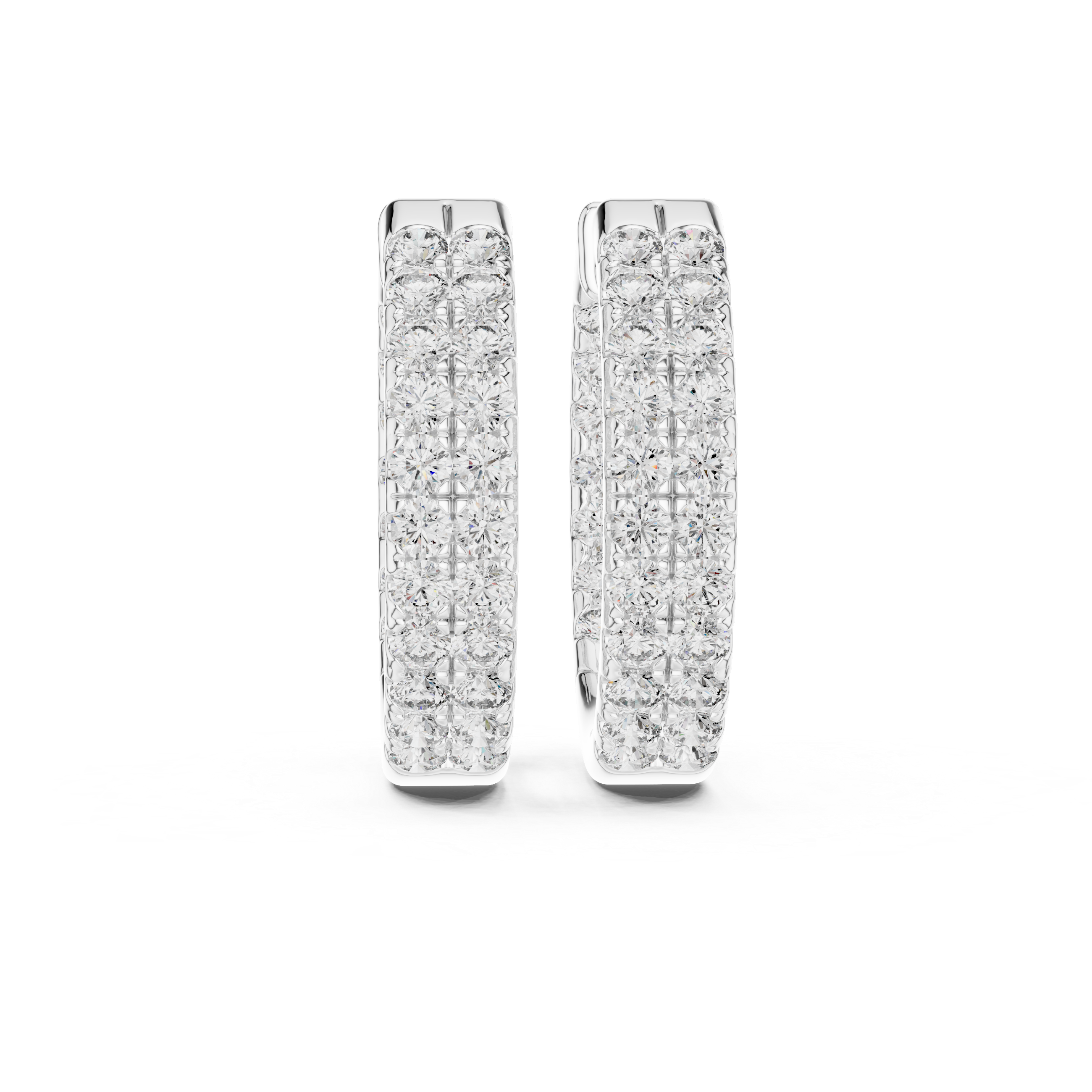 Triple Row Diamond Hoop Earrings in Gold