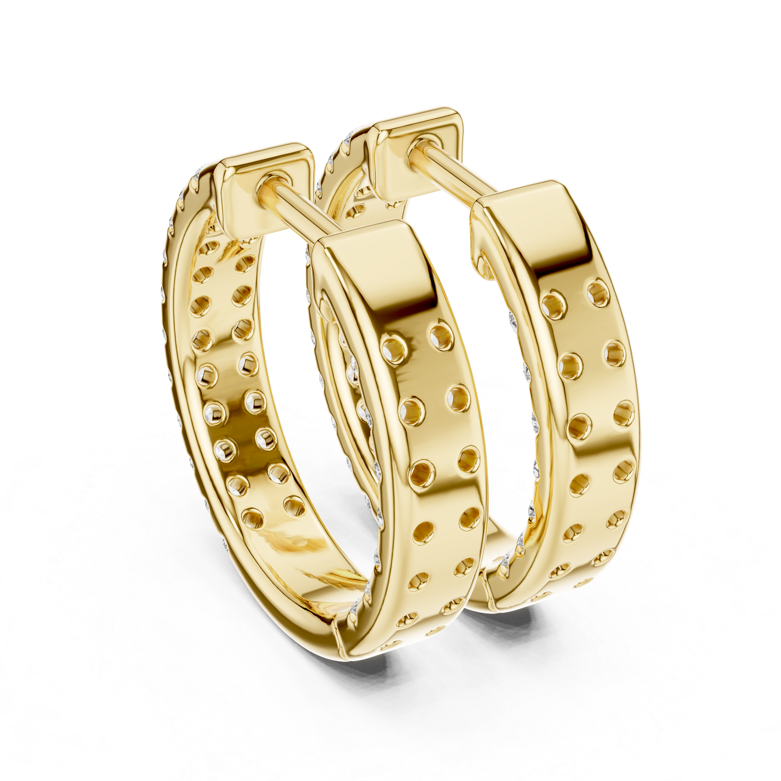 Triple Row Diamond Hoop Earrings in Gold