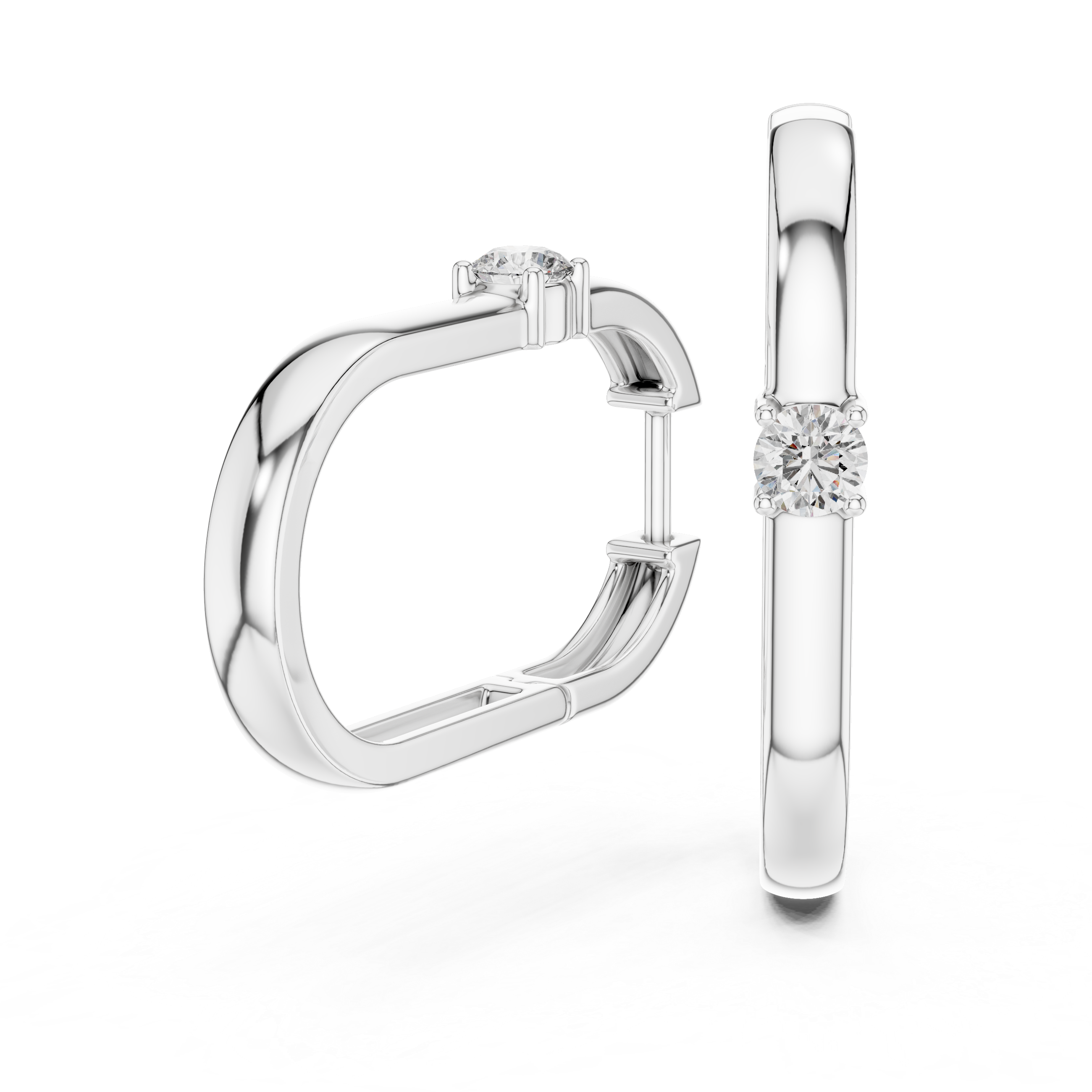 Modern Solitaire Diamond Hoop Earrings in Gold