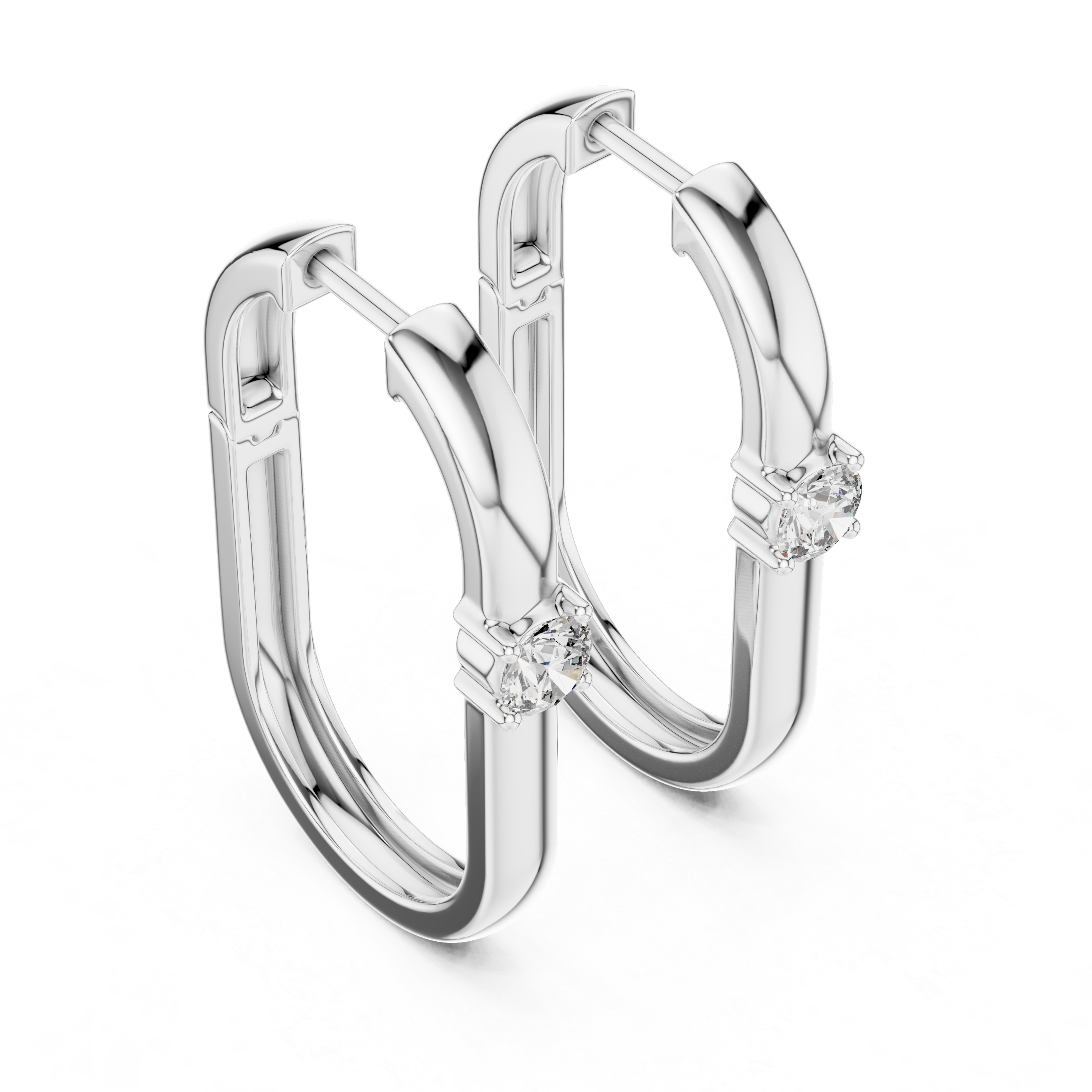 Modern Solitaire Diamond Hoop Earrings in Gold