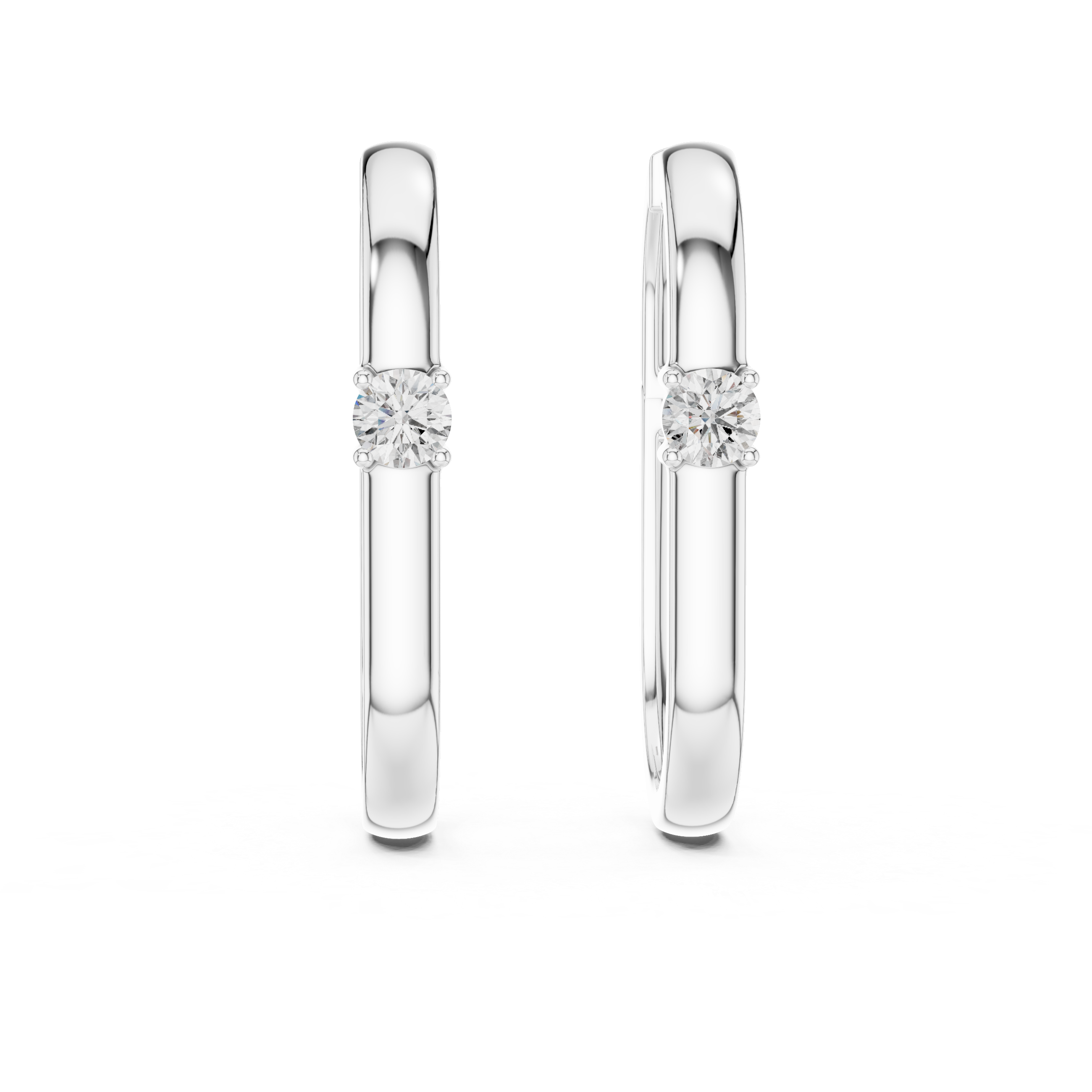 Modern Solitaire Diamond Hoop Earrings in Gold