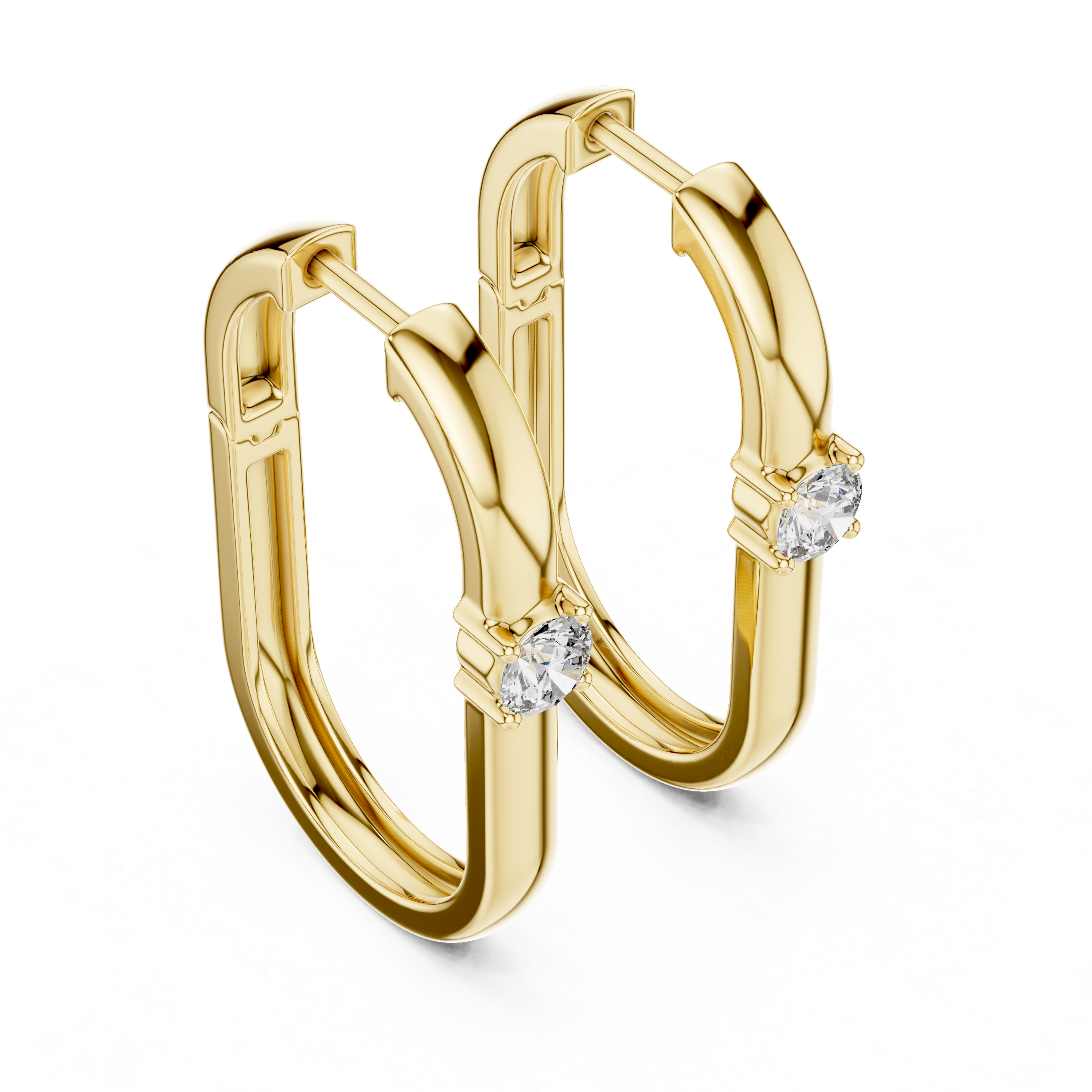 Modern Solitaire Diamond Hoop Earrings in Gold