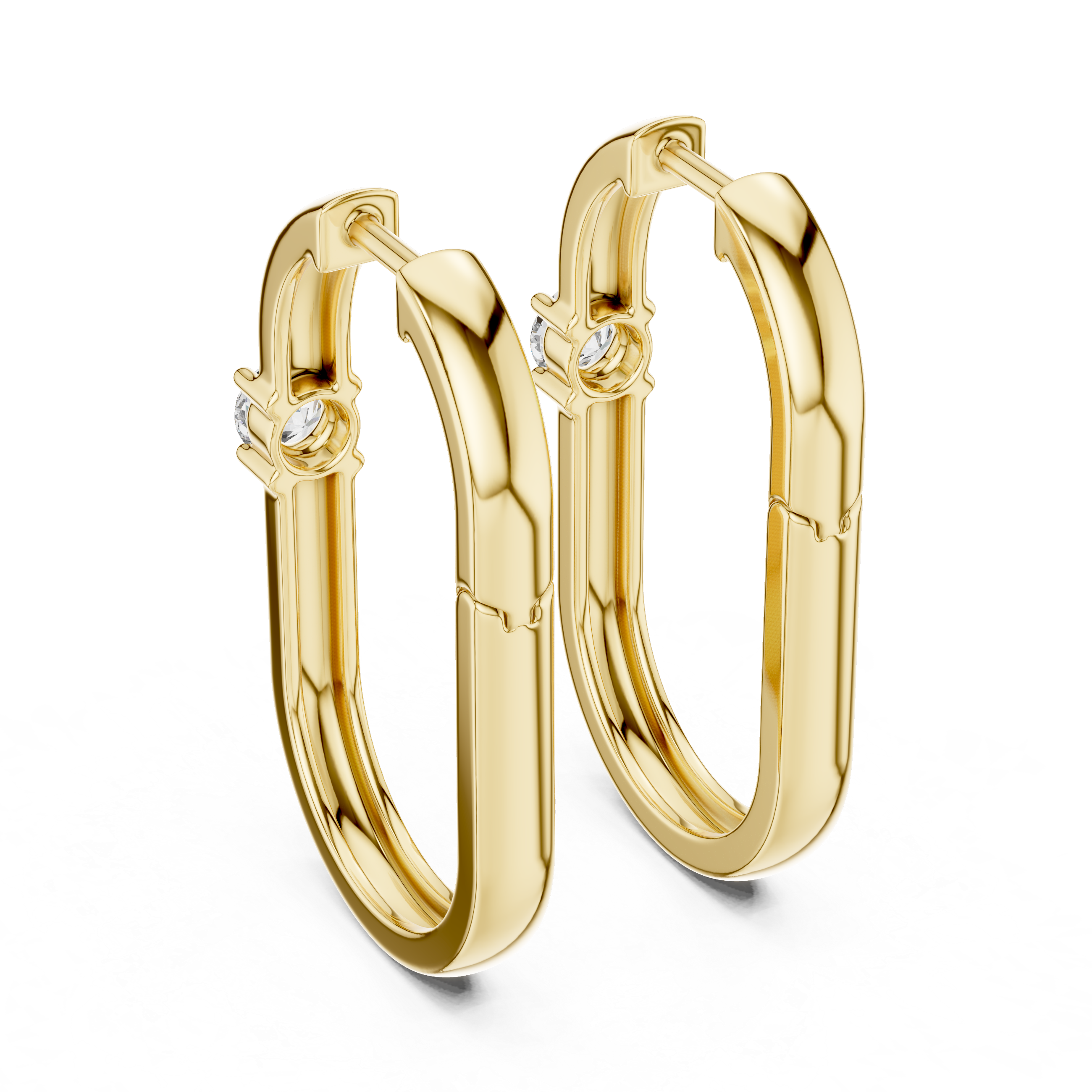 Modern Solitaire Diamond Hoop Earrings in Gold