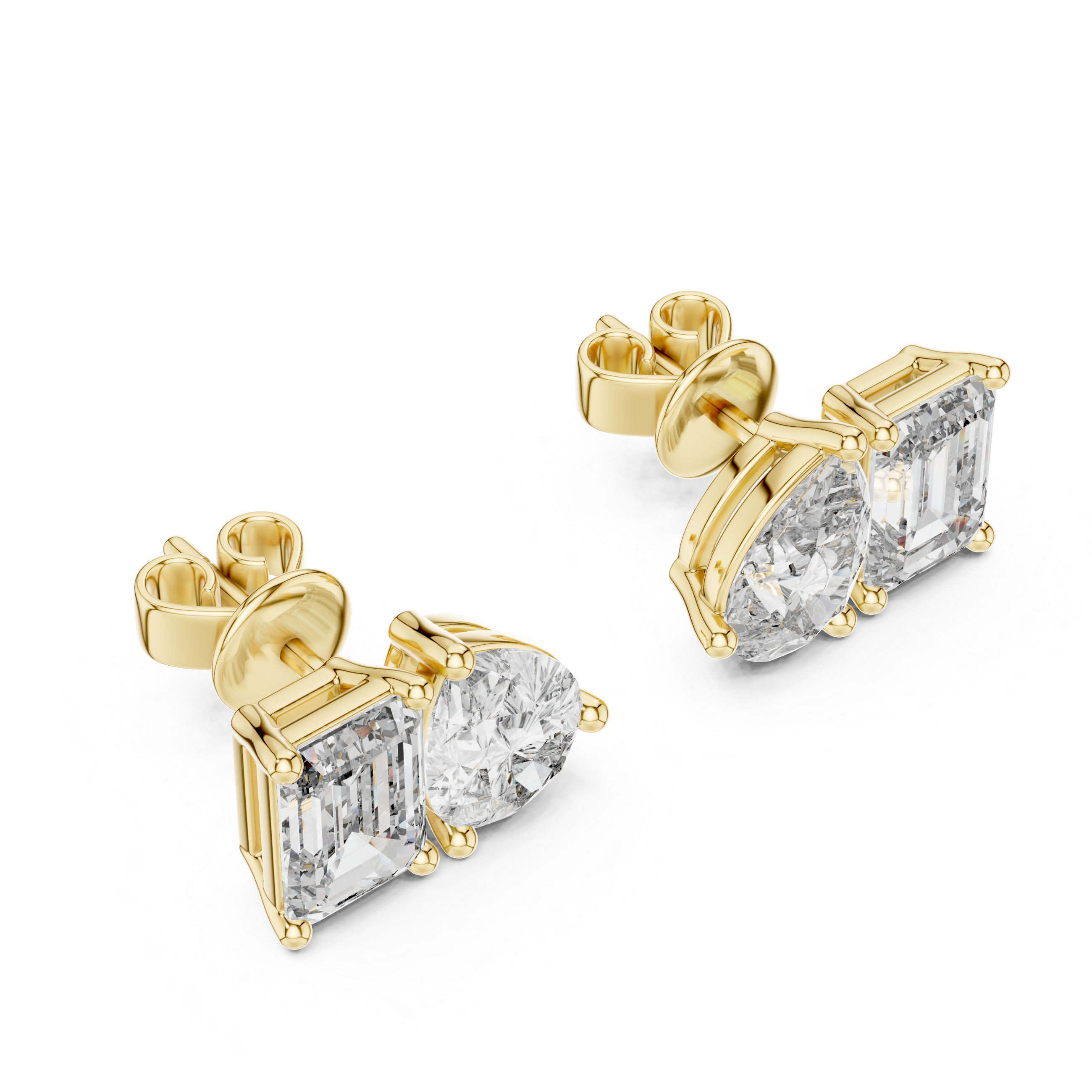 Emerald Cut & Pear Shape Diamond Stud Earrings