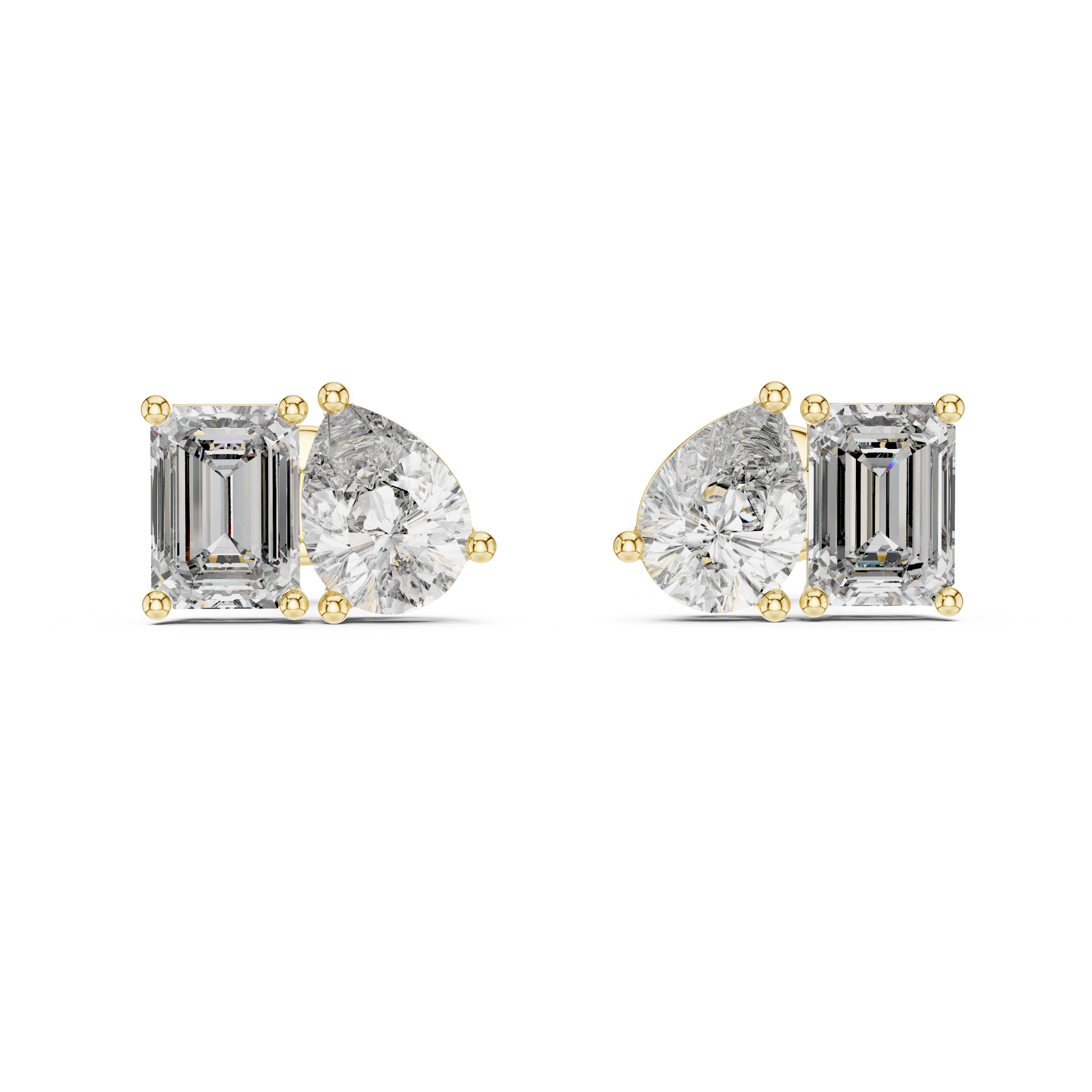 Emerald Cut & Pear Shape Diamond Stud Earrings