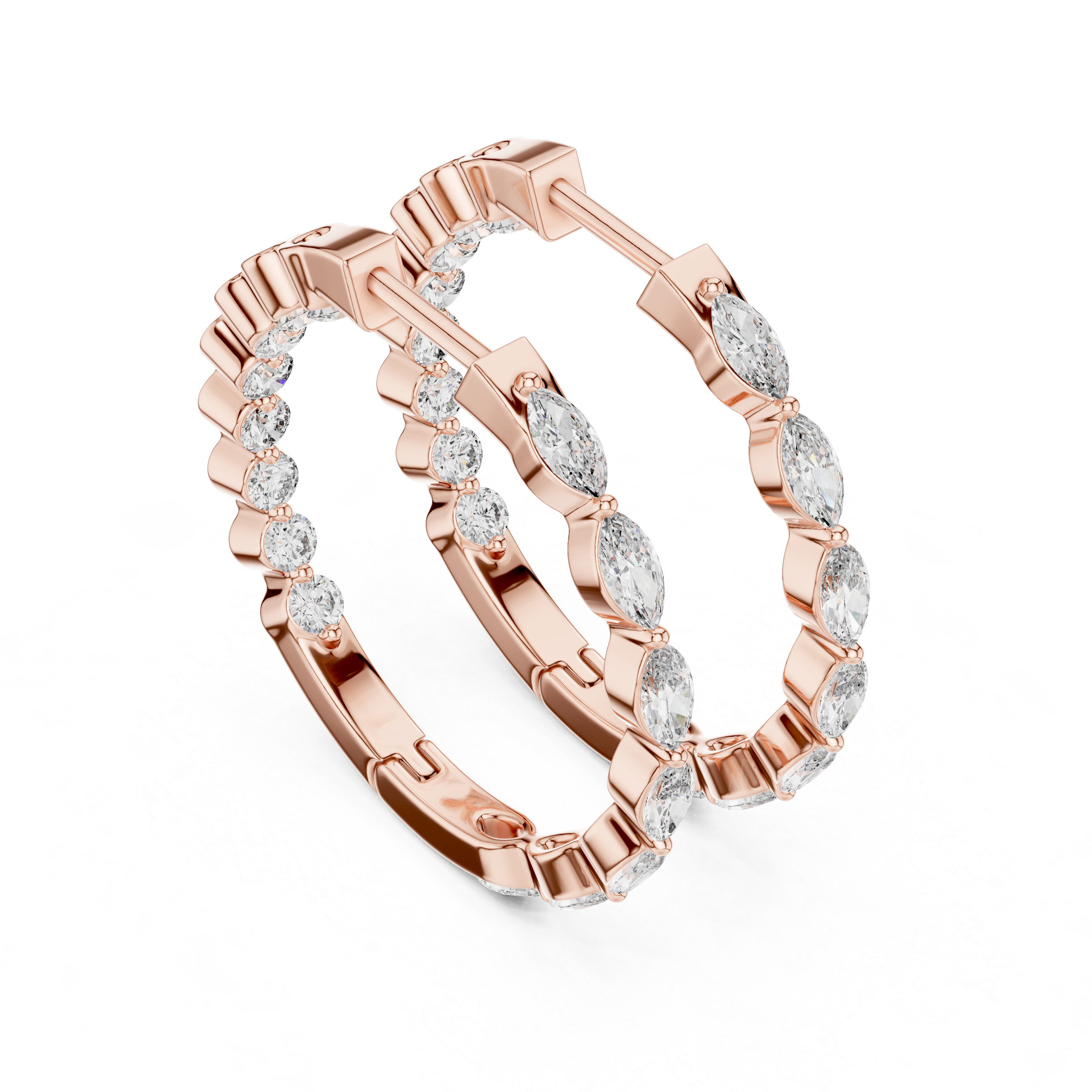 Marquise Diamond Hoop Earrings in Gold