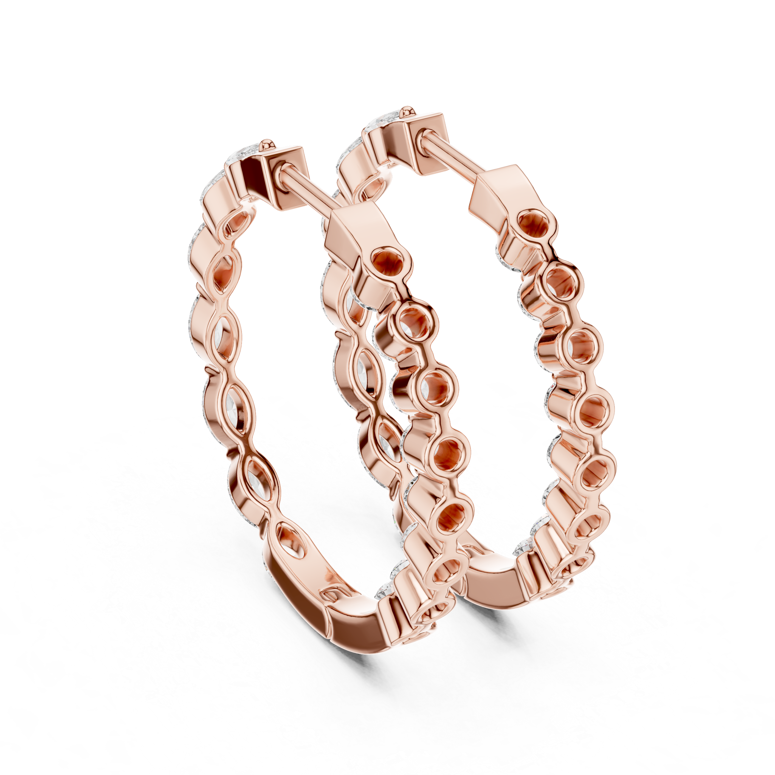 Marquise Diamond Hoop Earrings in Gold