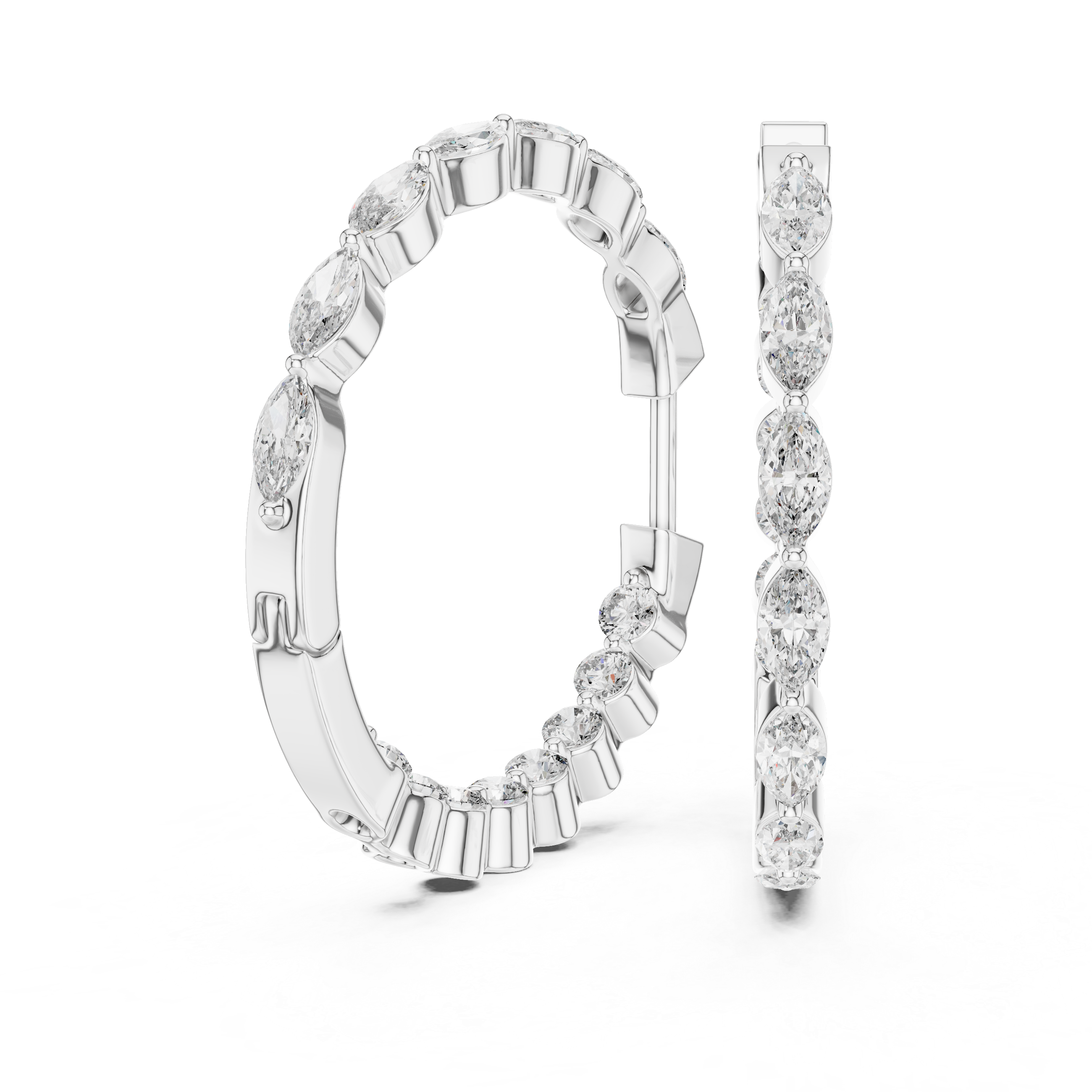 Marquise Diamond Hoop Earrings in Gold