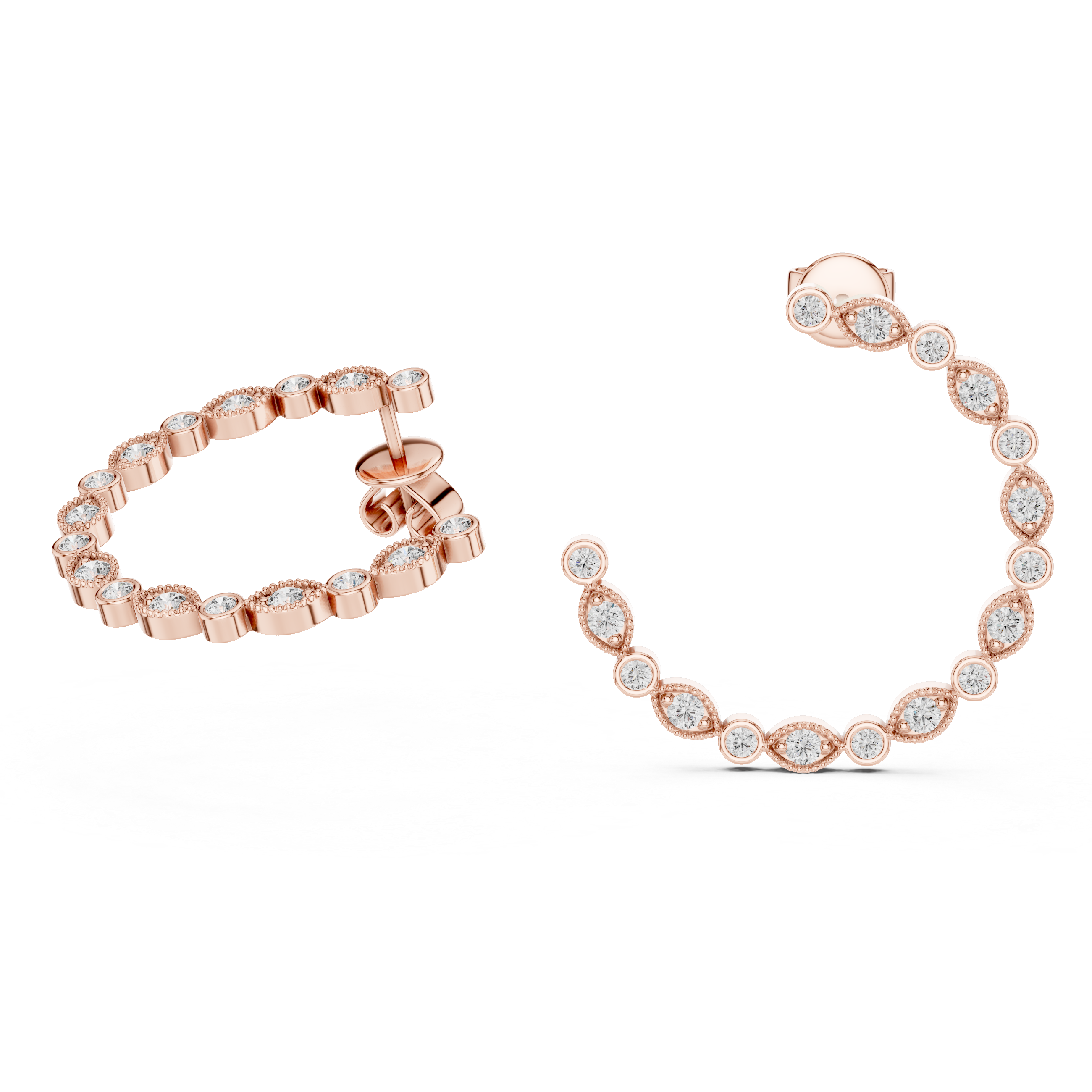 Open Circle Diamond Hoop Earrings with Marquise Accents