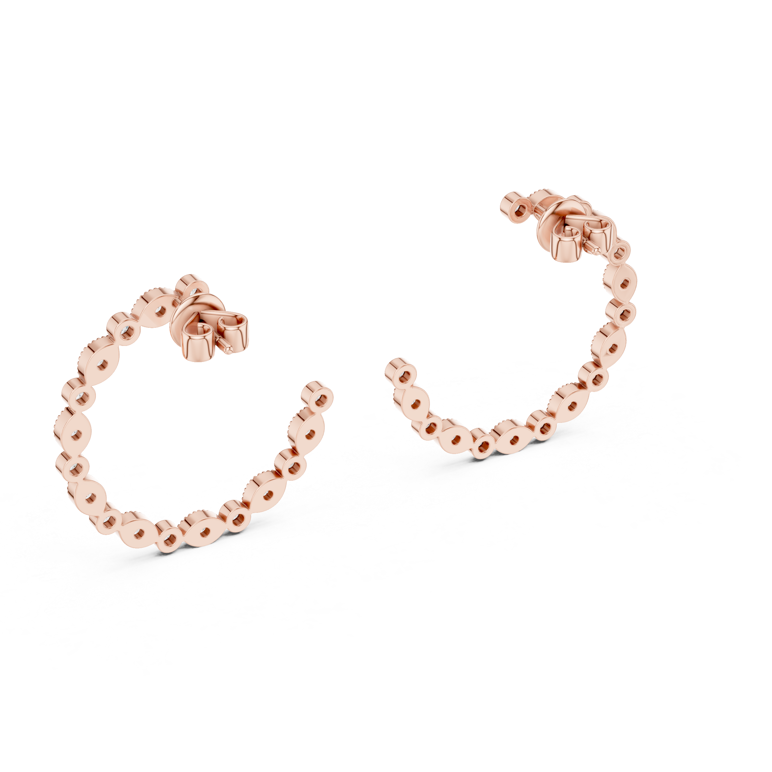 Open Circle Diamond Hoop Earrings with Marquise Accents