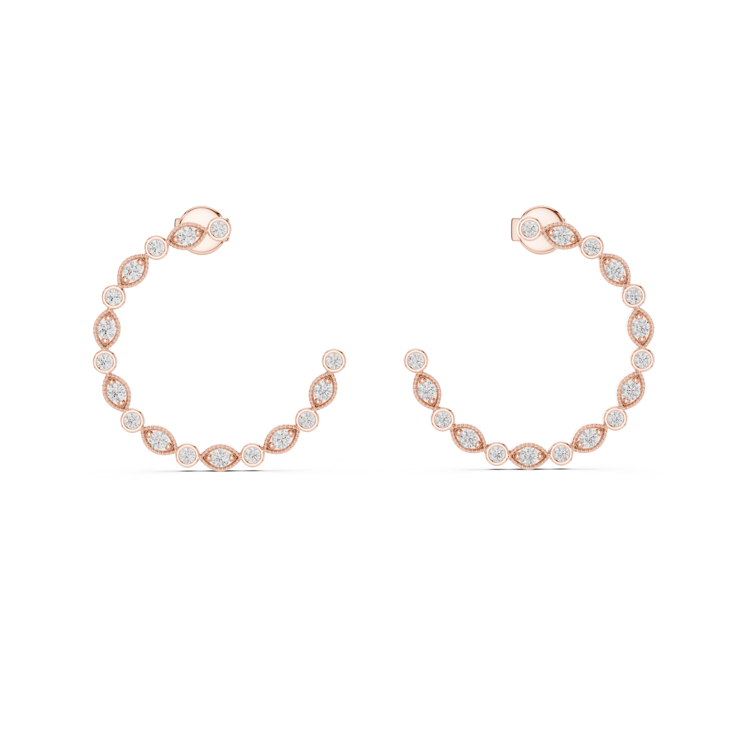 Open Circle Diamond Hoop Earrings with Marquise Accents