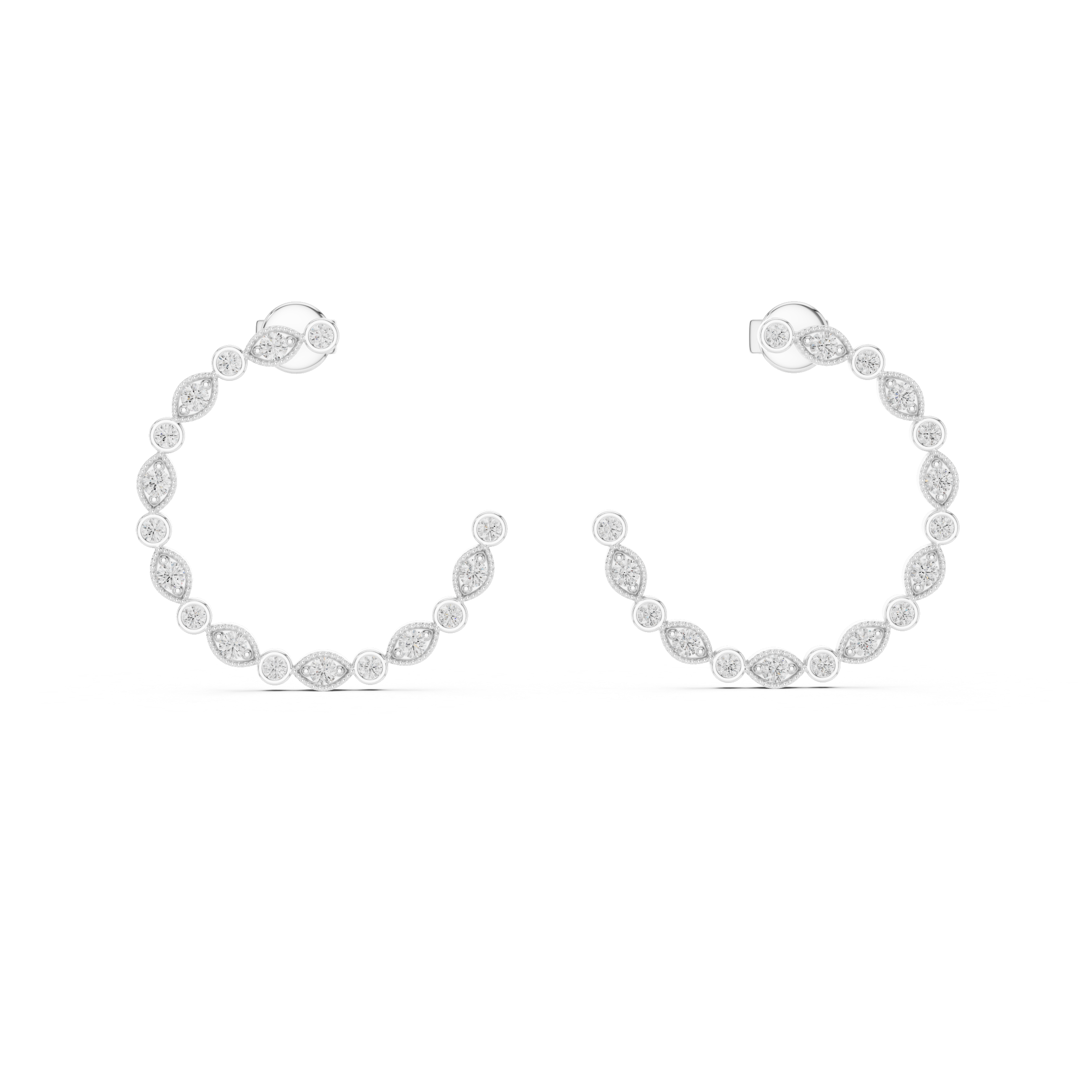 Open Circle Diamond Hoop Earrings with Marquise Accents