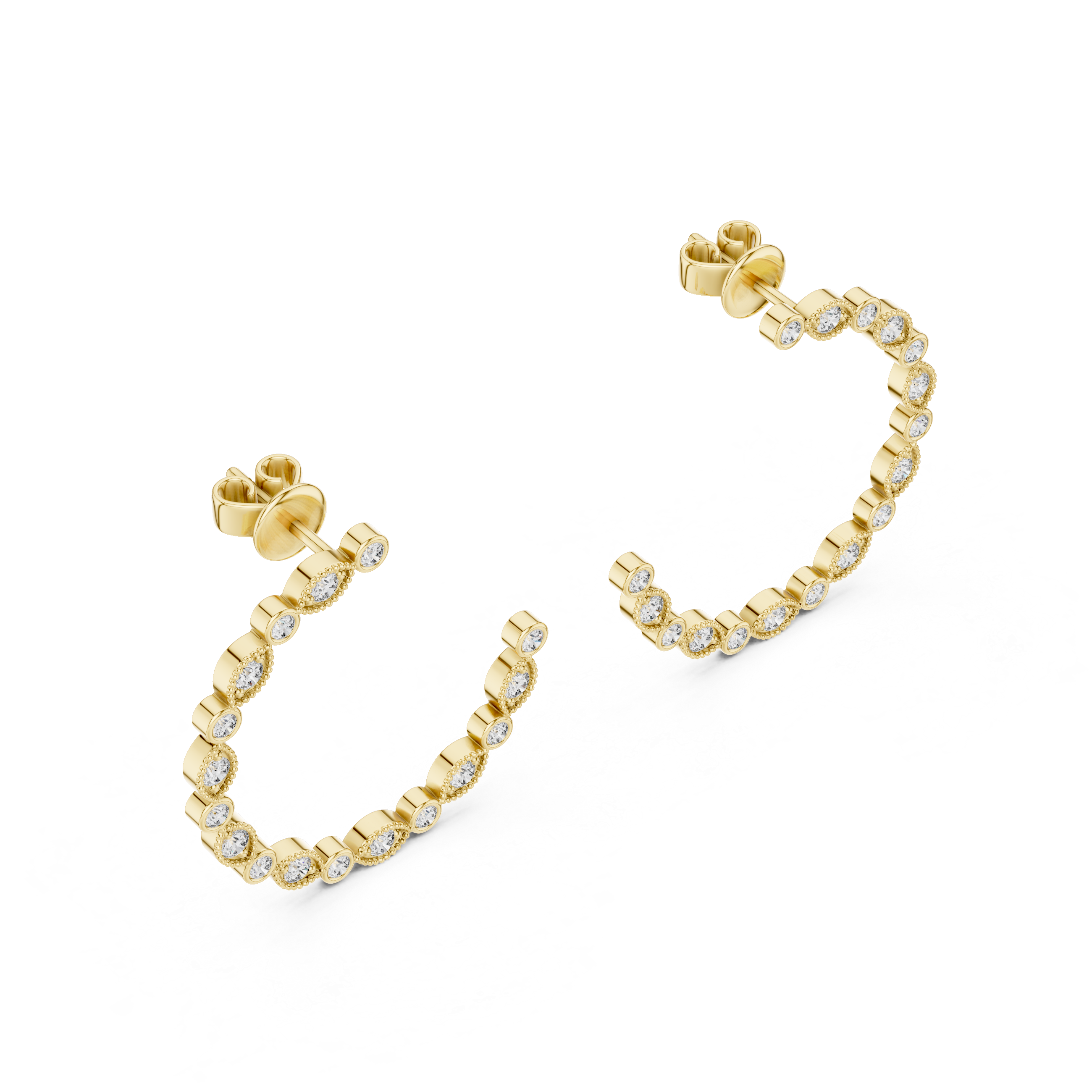 Open Circle Diamond Hoop Earrings with Marquise Accents