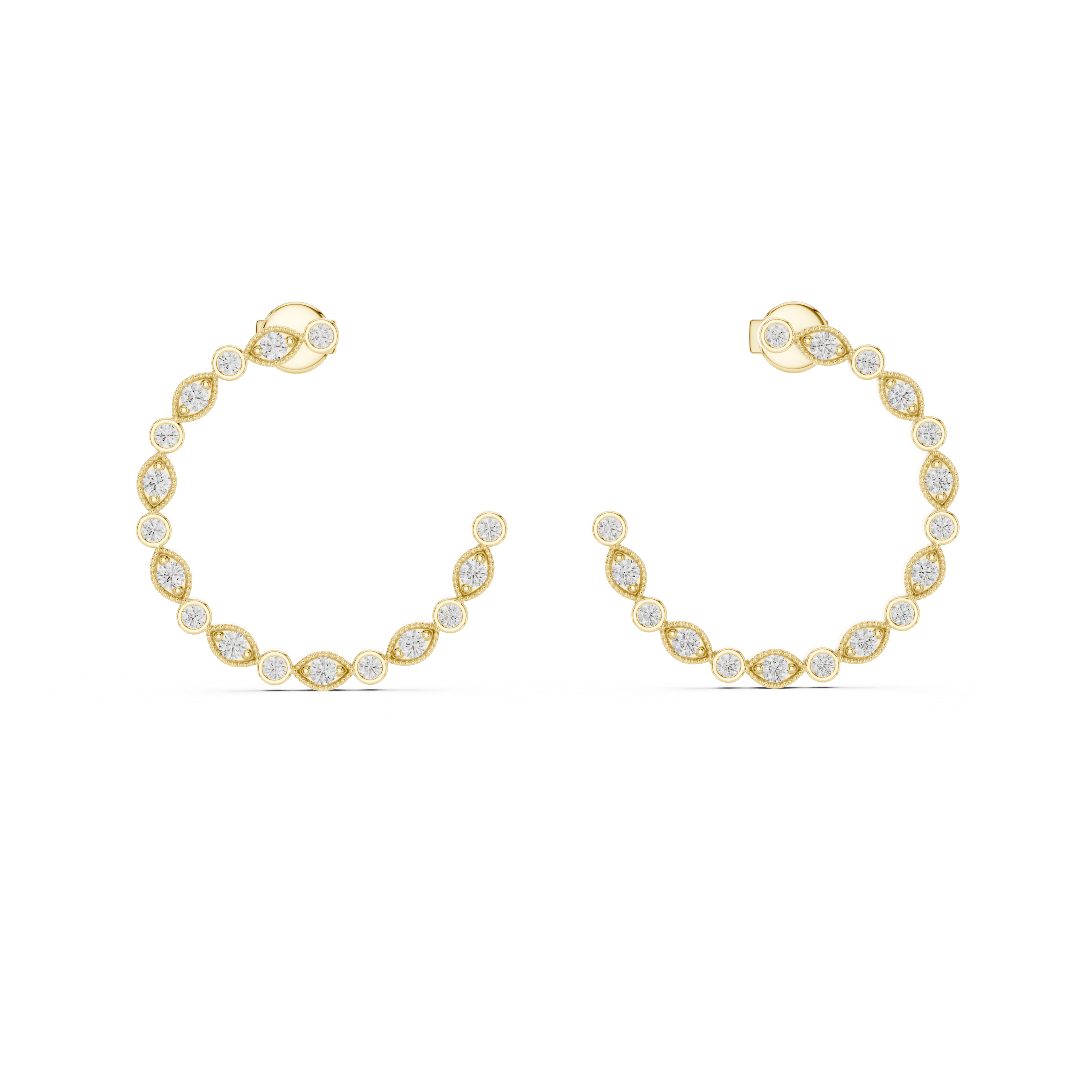 Open Circle Diamond Hoop Earrings with Marquise Accents