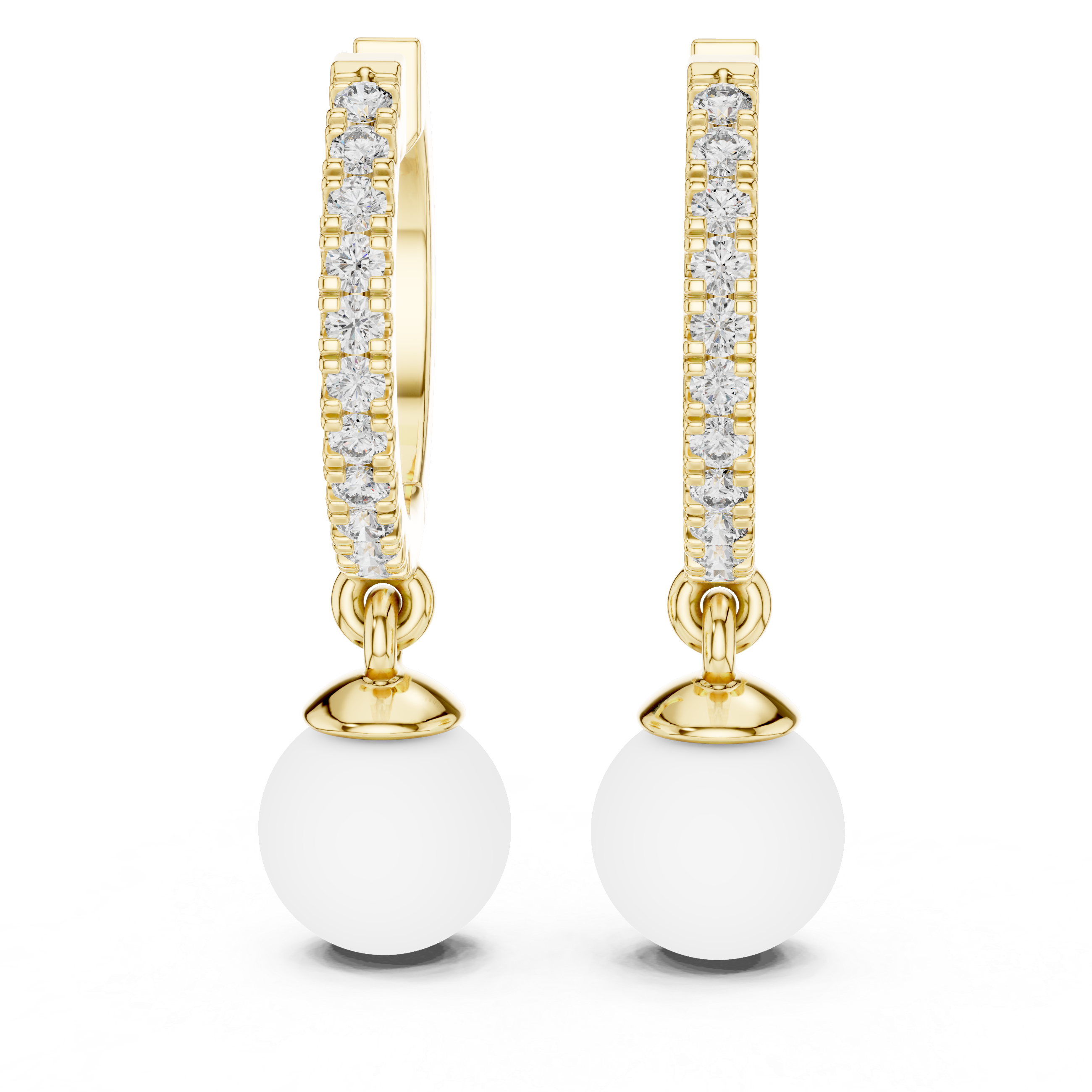 Diamond Hoop Earrings with Pearl Drop in Gold