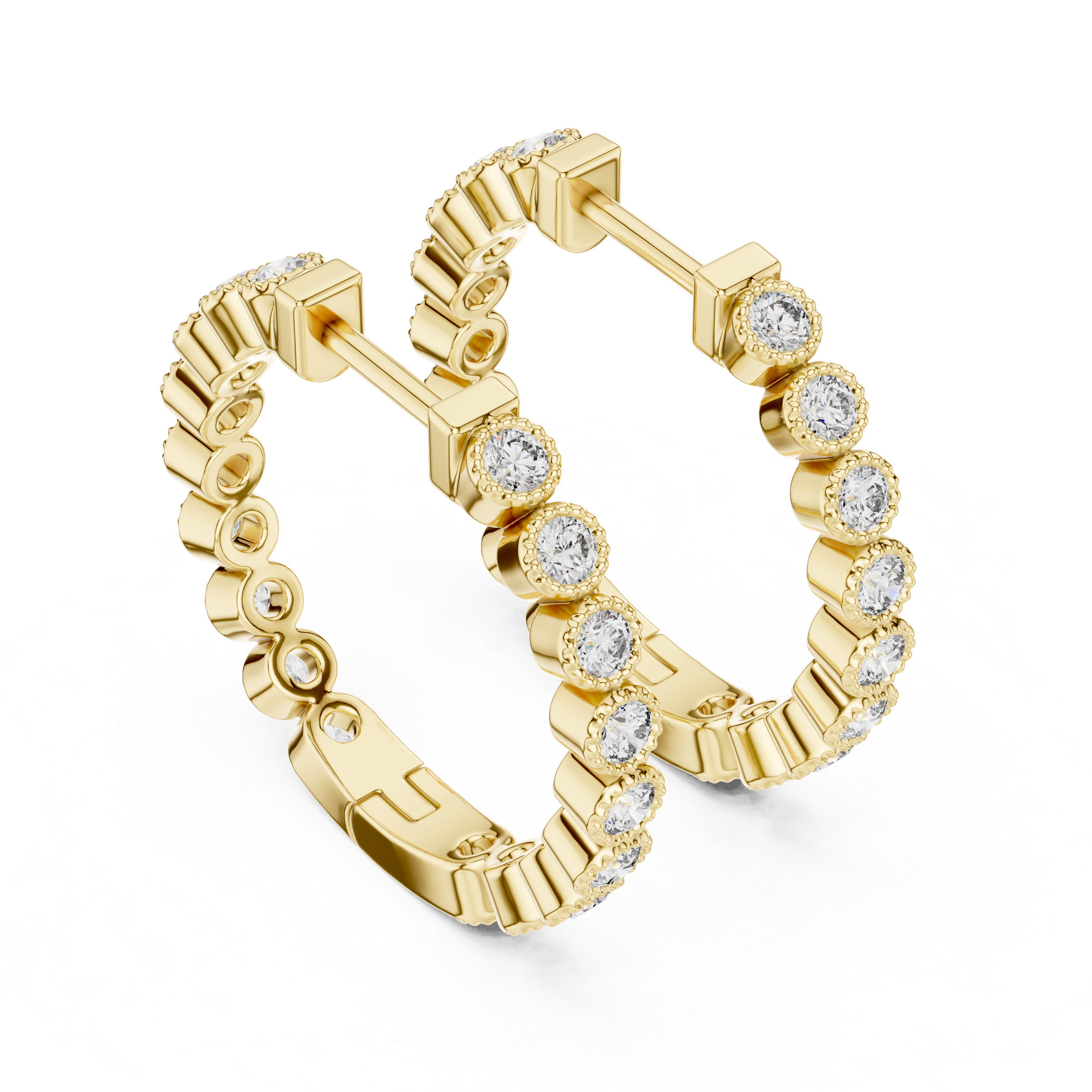 Milgrain Bezel Diamond Hoop Earrings