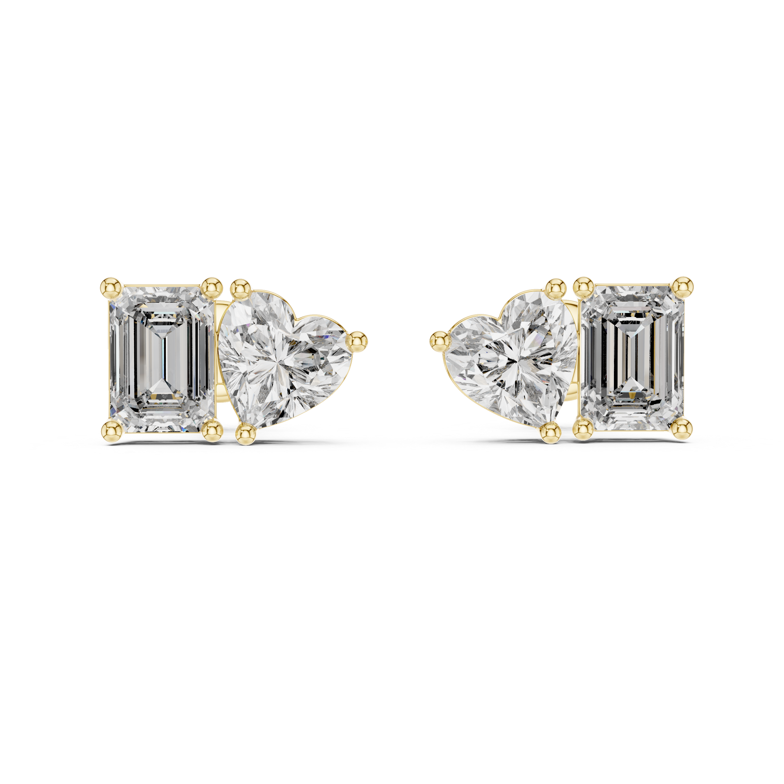 Emerald Cut & Heart Shape Diamond Stud Earrings