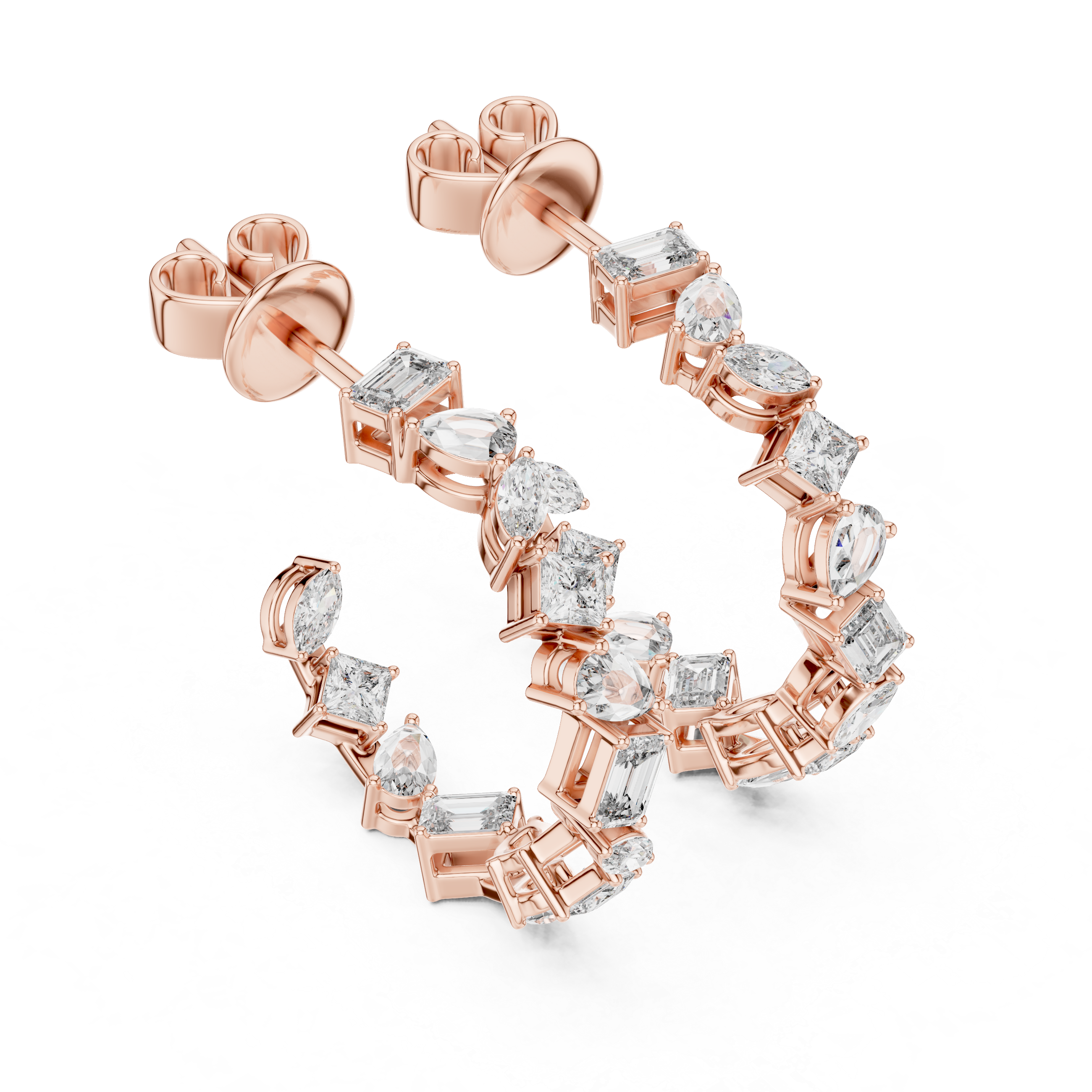 Mixed Shape Diamond Half Hoop Earrings